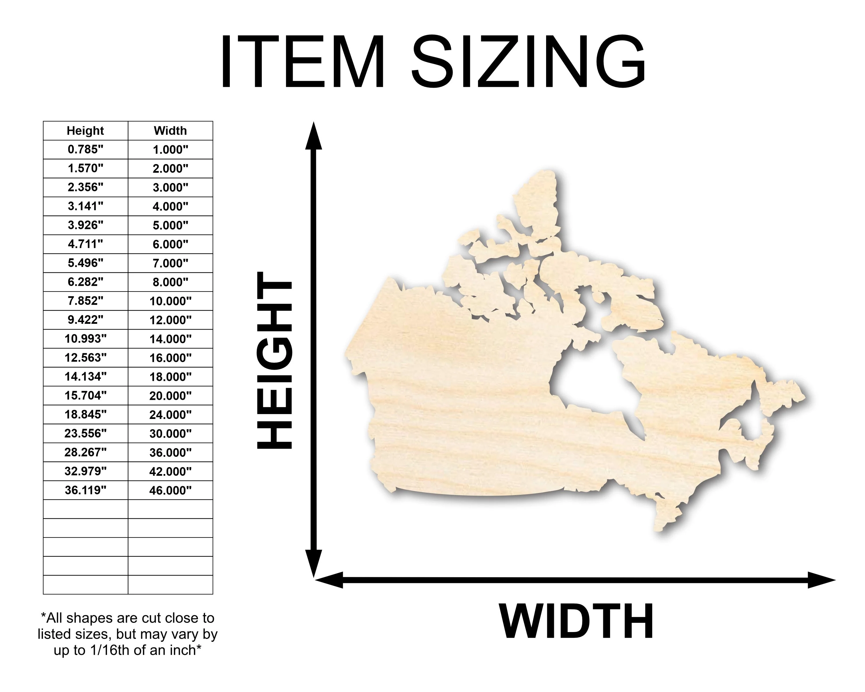 Unfinished Wood Canada Country Shape - North America Craft - up to 46" DIY - Image 2