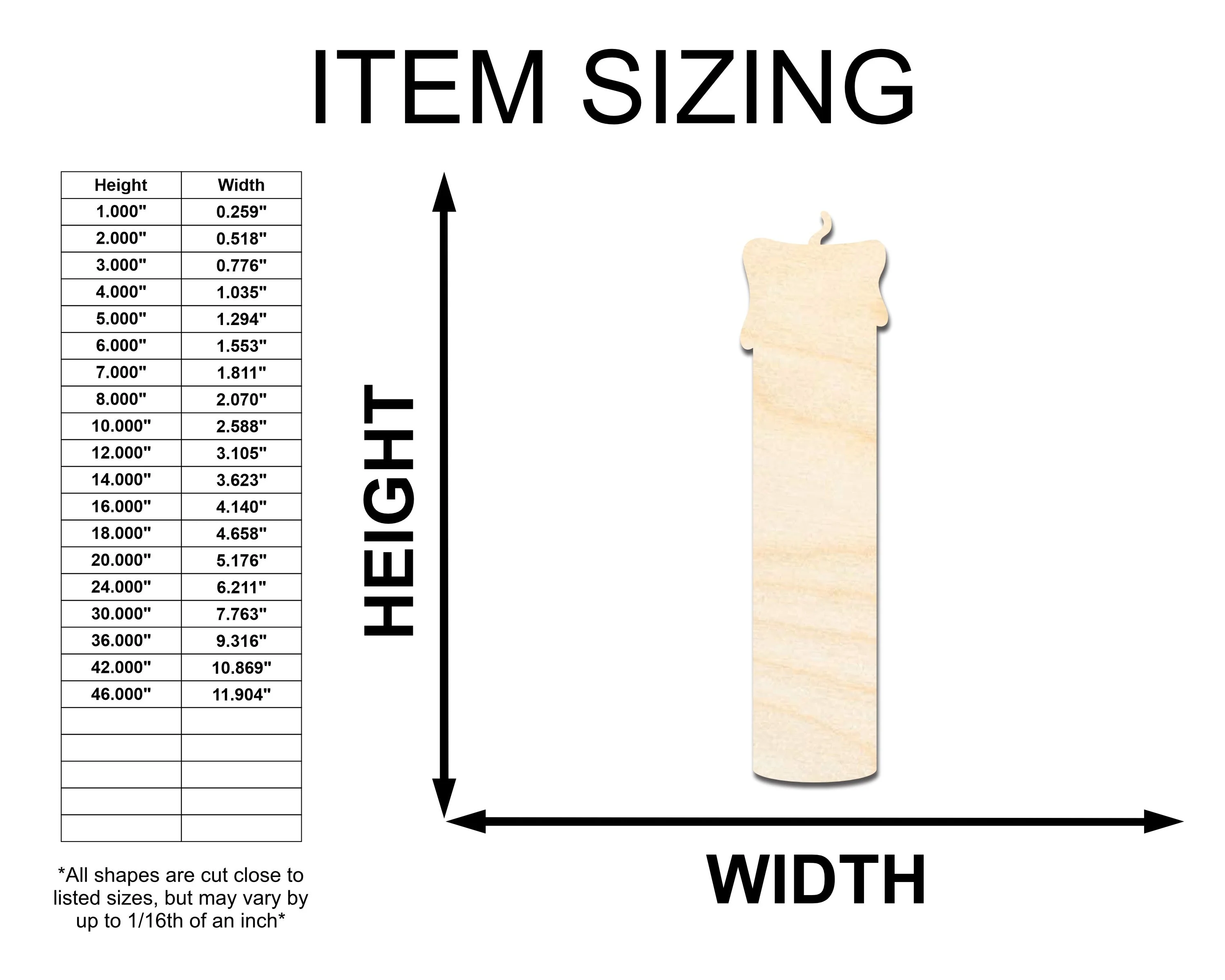 Unfinished Wood Candle Shape - Craft - up to 46" - Image 2