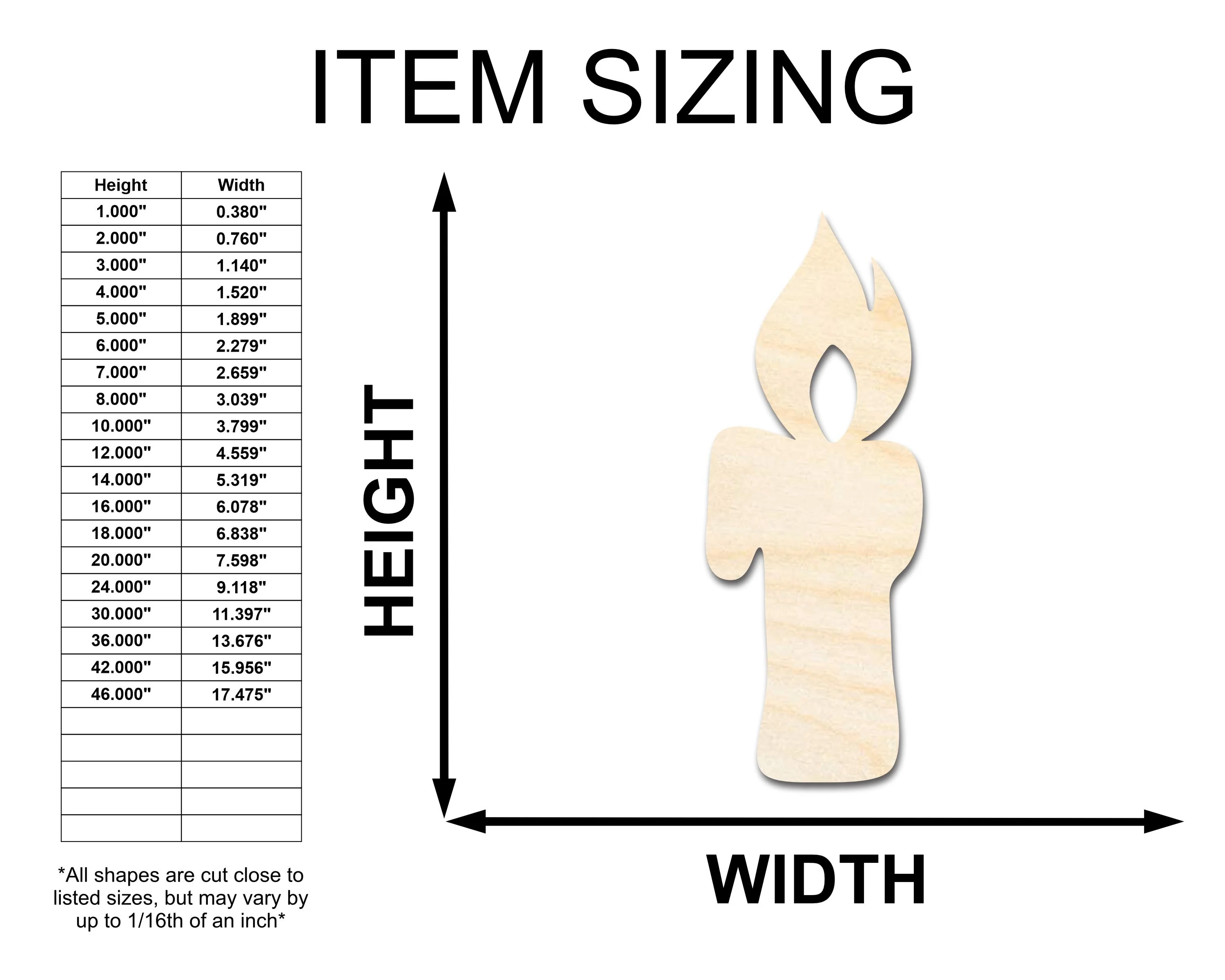 Unfinished Wood Candle Shape - Craft - up to 46" - Image 2