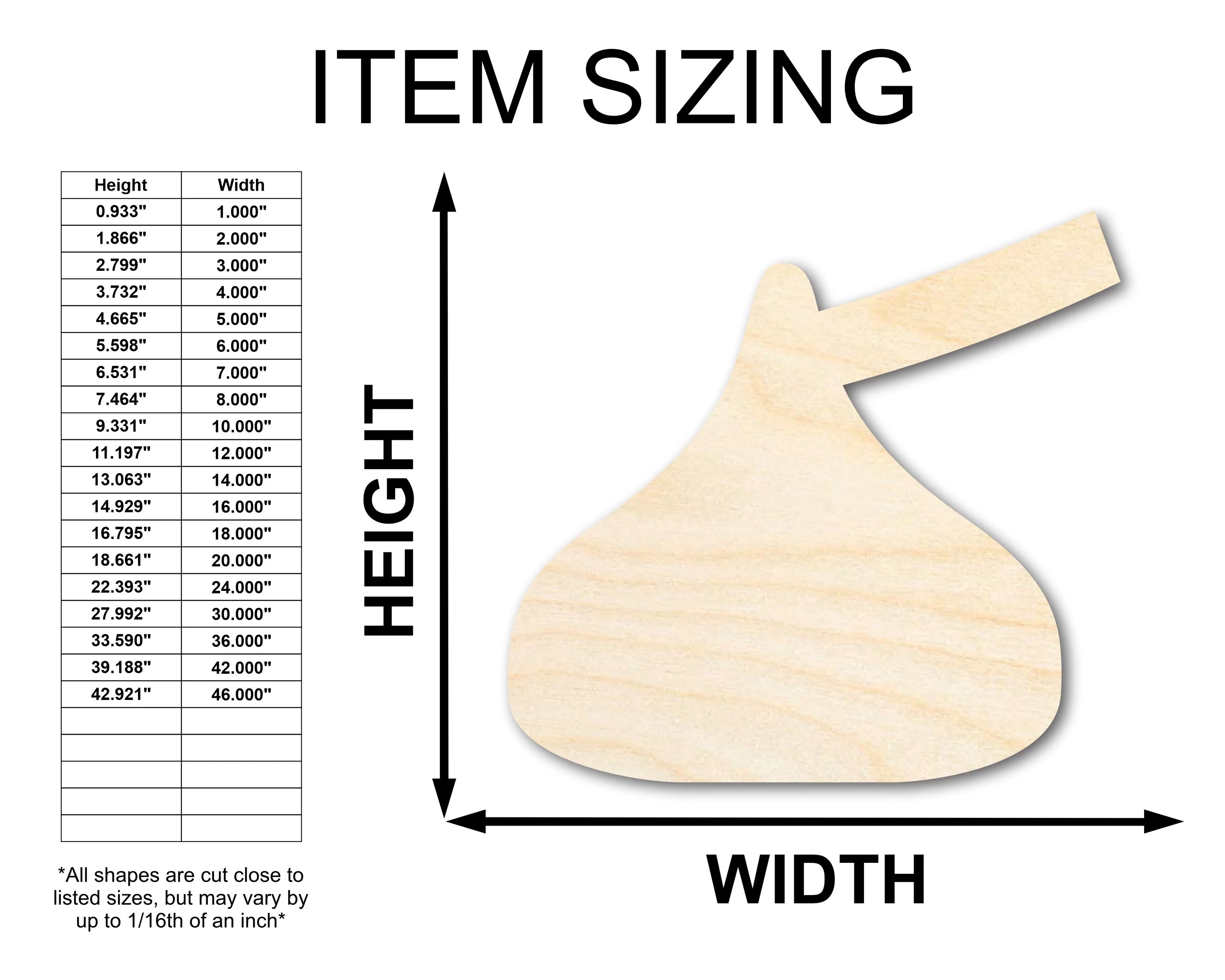 Unfinished Wood Candy Kiss Shape - Craft - up to 46" DIY - Image 2