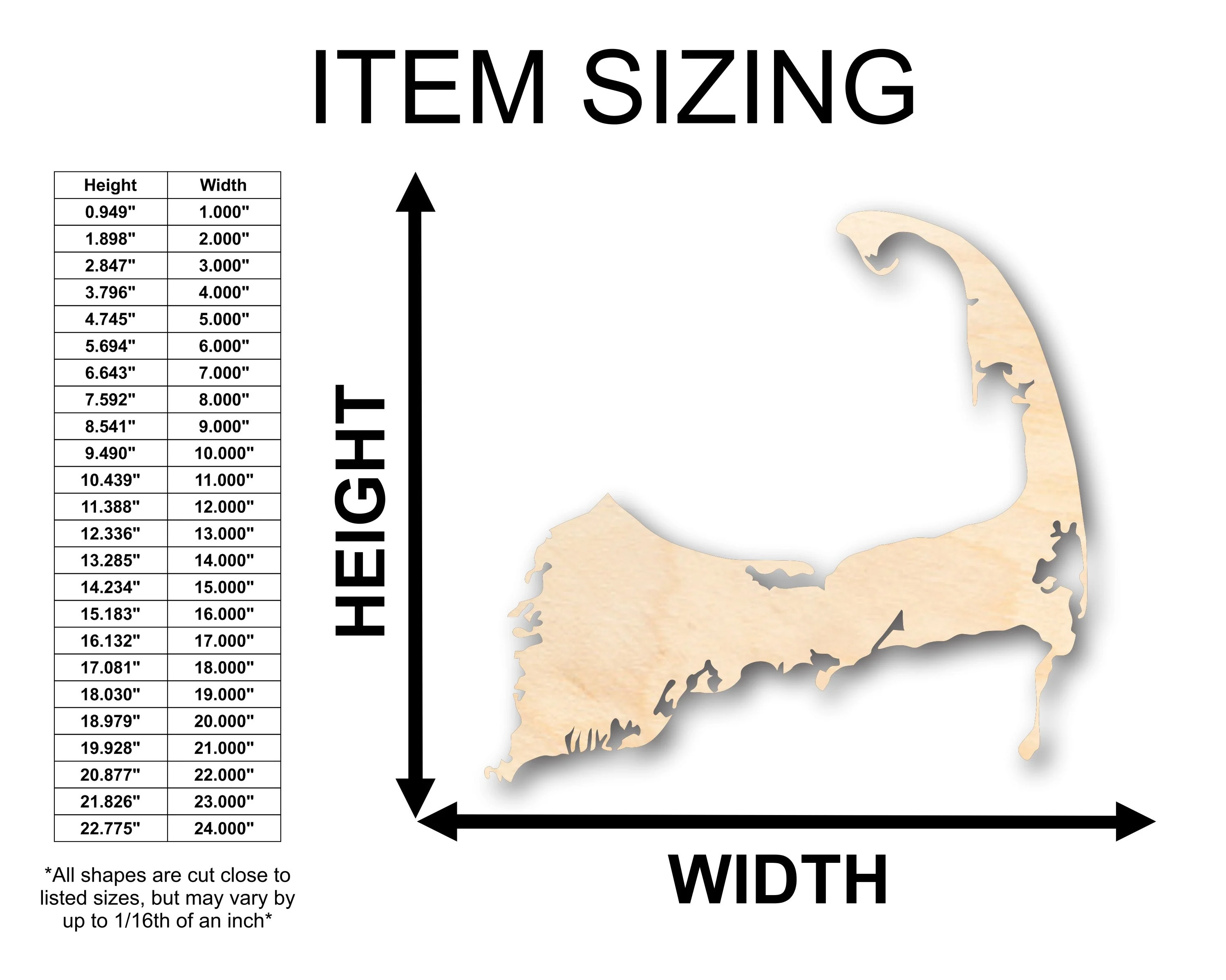 Unfinished Wood Cape Cod Shape - Craft - up to 46" DIY - Image 2