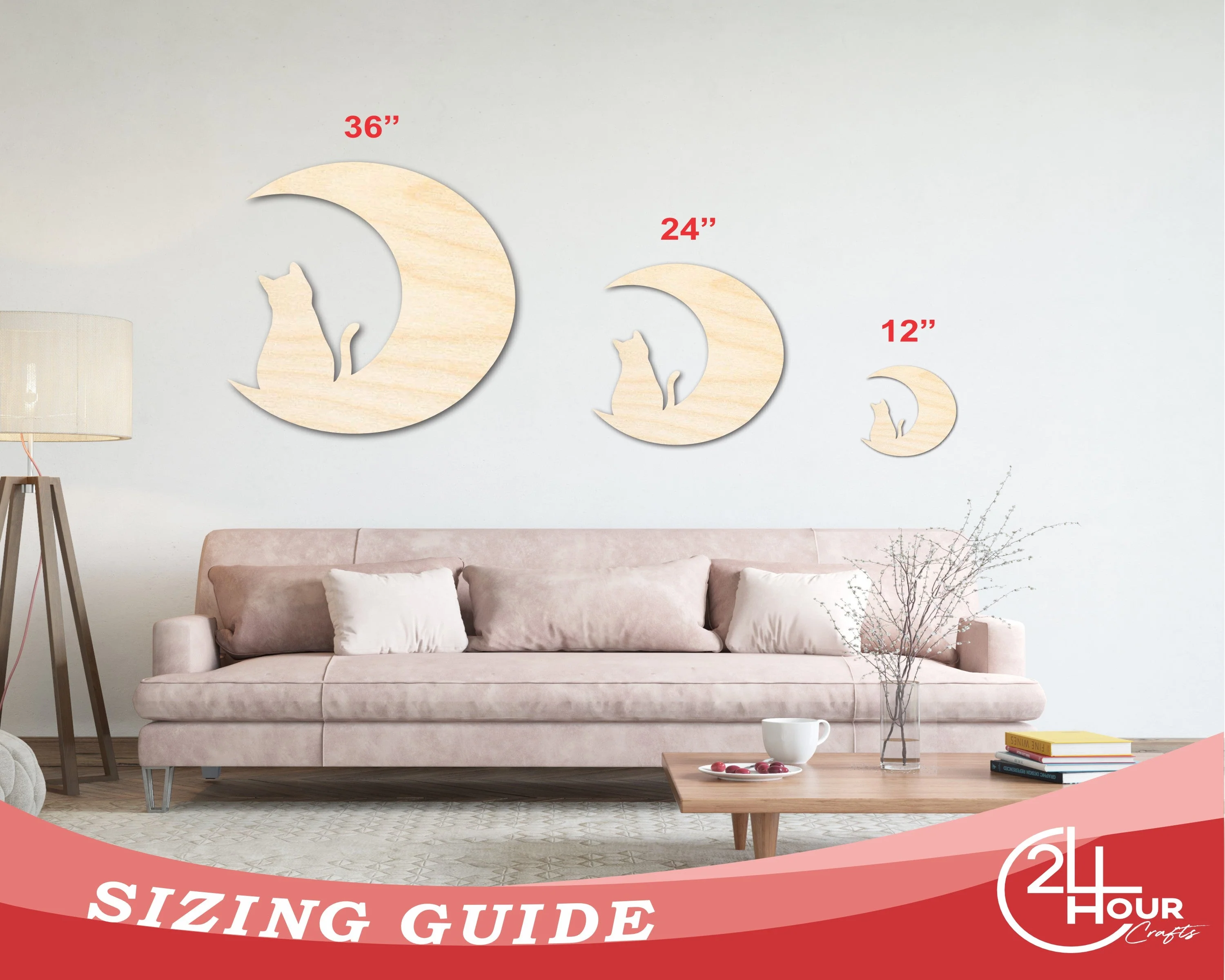 Unfinished Wood Cat and Moon Silhouette Shape - Craft - up to 46" - Image 3
