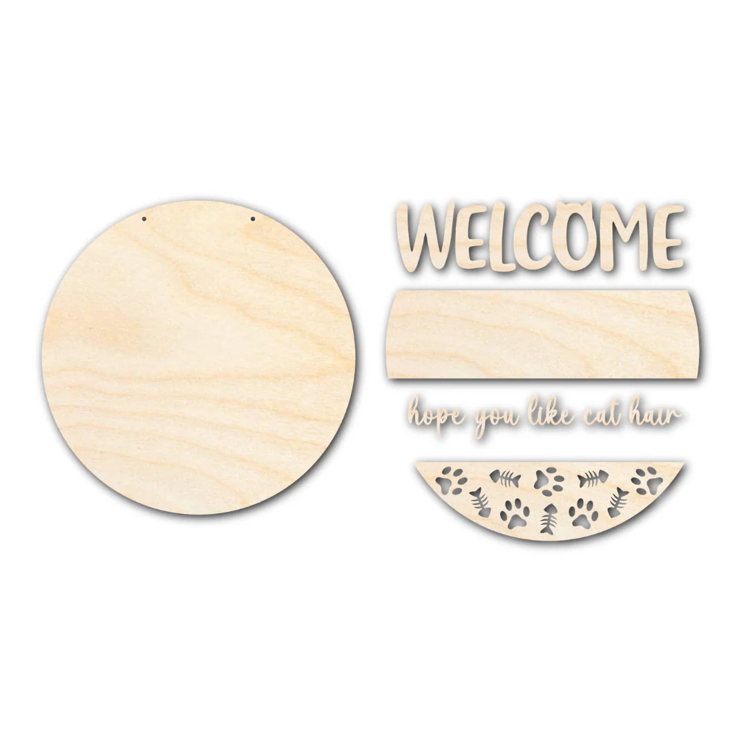 Unfinished Wood Cat Welcome Door Sign Kit | Wood Craft Cutouts | 1/4" Thick | - Image 3