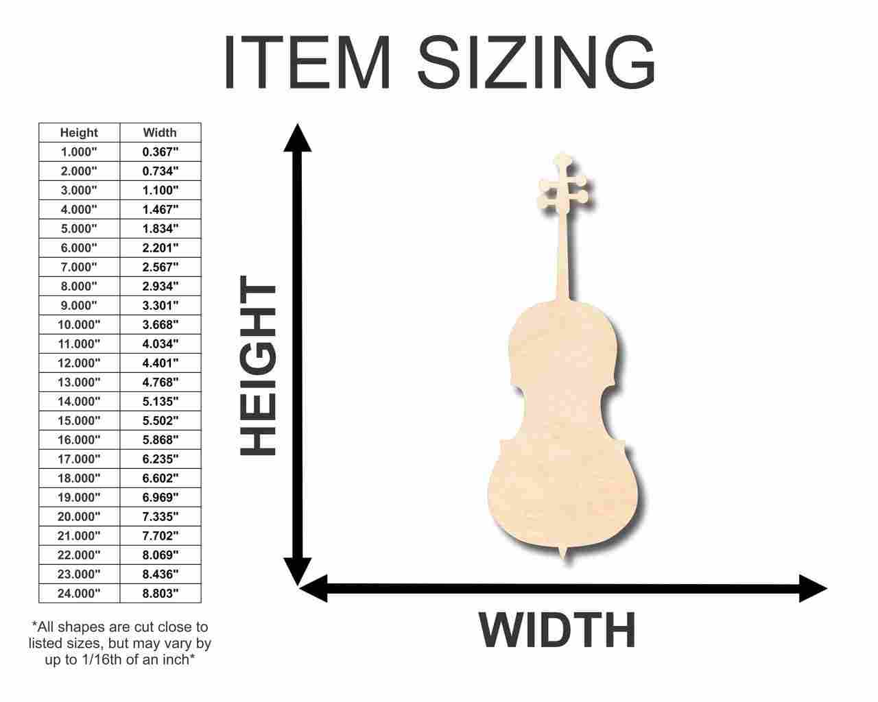 Unfinished Wood Cello Shape - Music - Craft - up to 46" DIY - Image 2