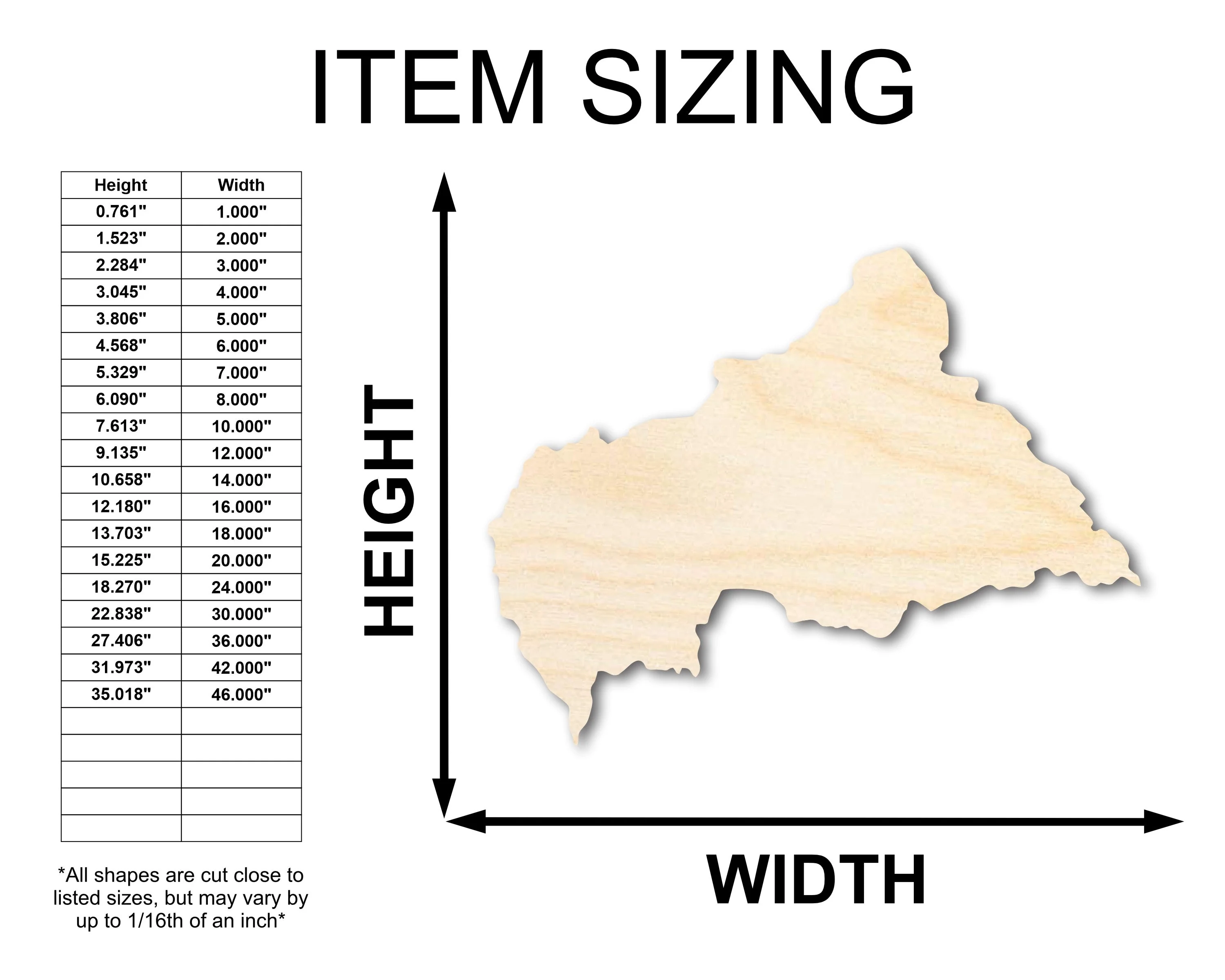 Unfinished Wood Central African Republic Country Shape - Central Africa Craft - up to 46" DIY - Image 2