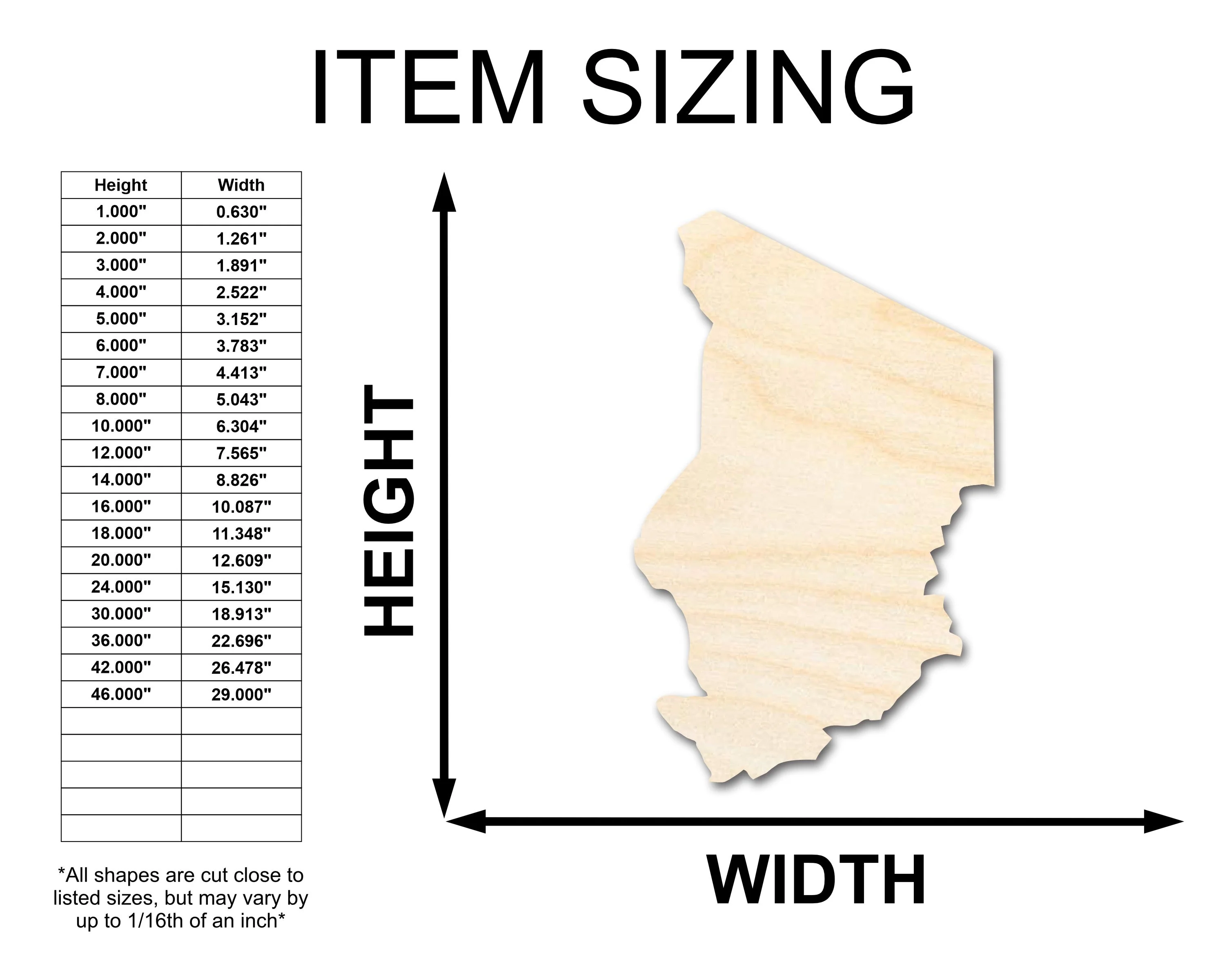 Unfinished Wood Chad Country Shape - North Central Africa Craft - up to 46" DIY - Image 2