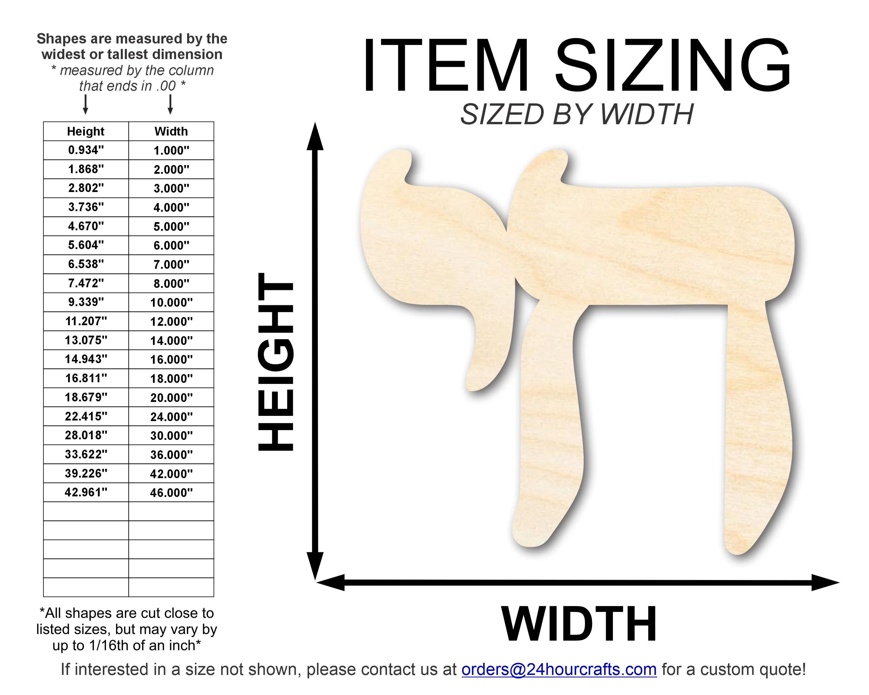 Unfinished Wood Chai Symbol Shape | DIY Craft Cutout | up to 46" DIY - Image 2