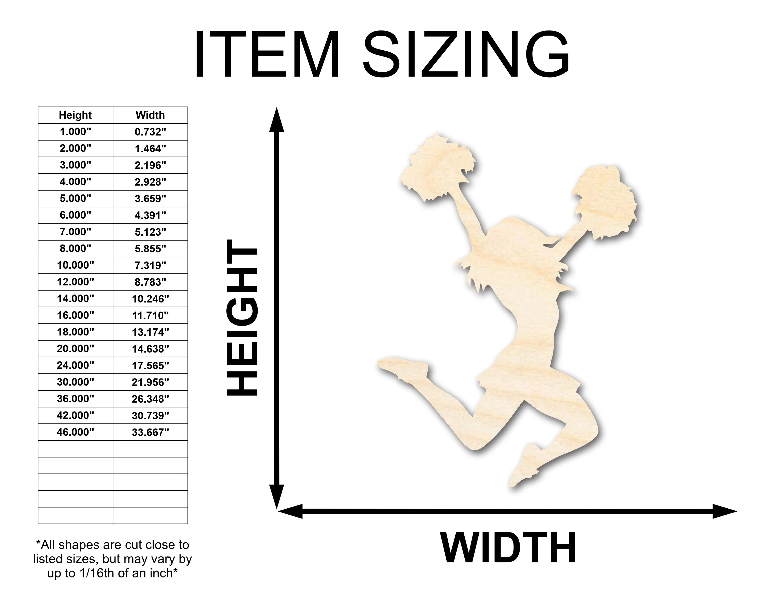 Unfinished Wood Cheerleader Silhouette | DIY Cheerleading Craft Cutout | up to 46" DIY - Image 2