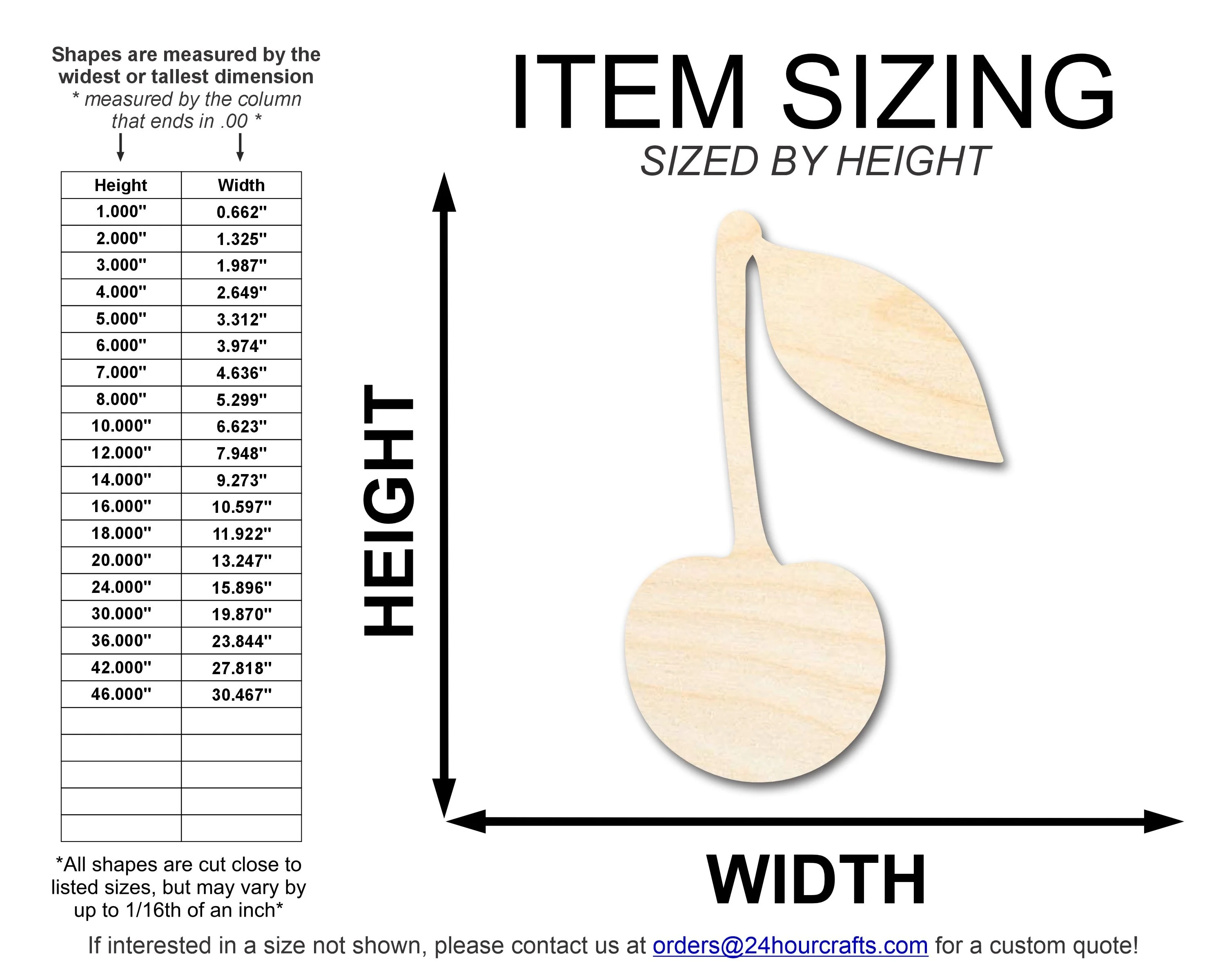 Unfinished Wood Cherry with Leaf Shape | DIY Craft Cutout | up to 46" DIY - Image 2