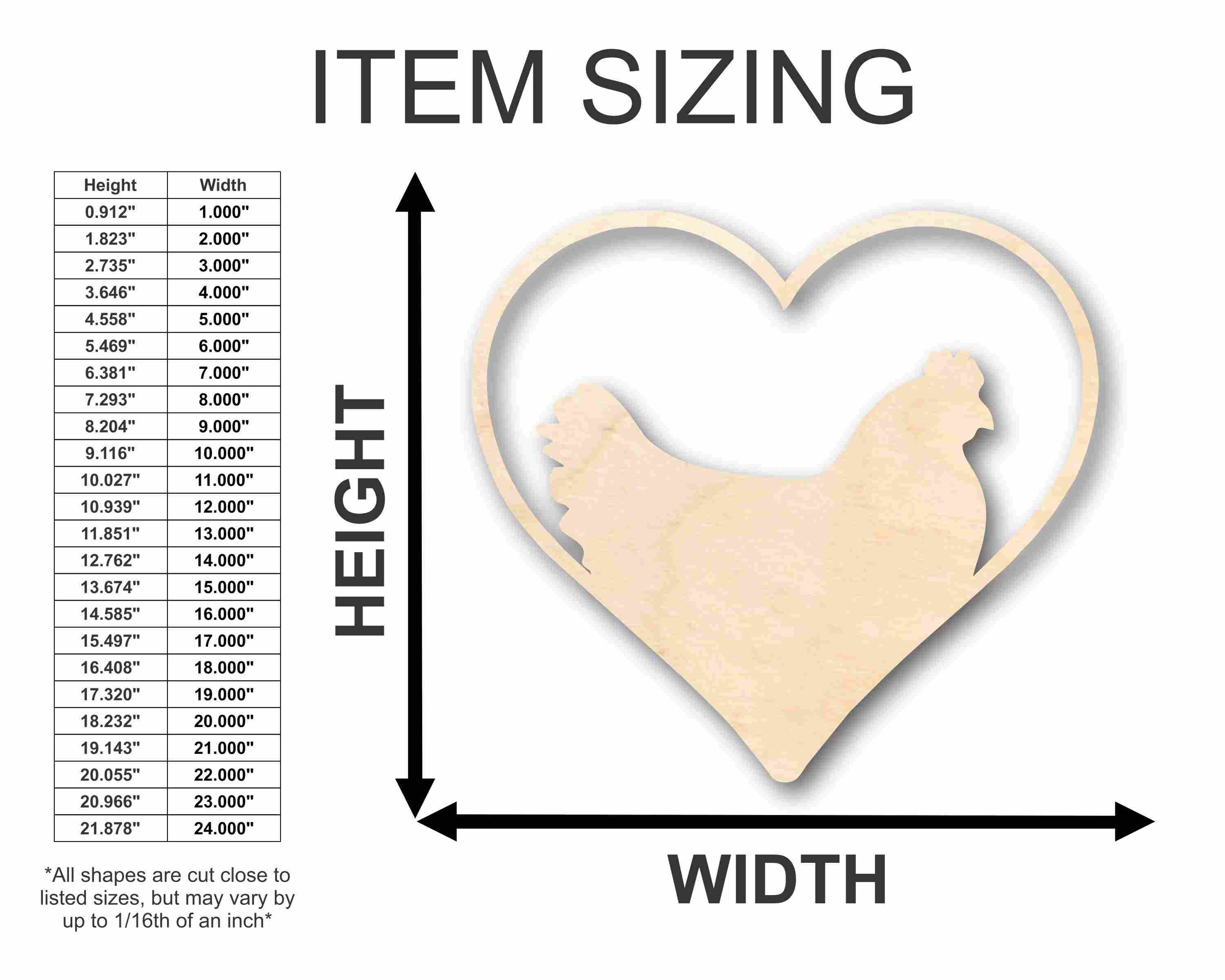 Unfinished Wood Chicken Heart Silhouette - Craft- up to 46" DIY - Image 2