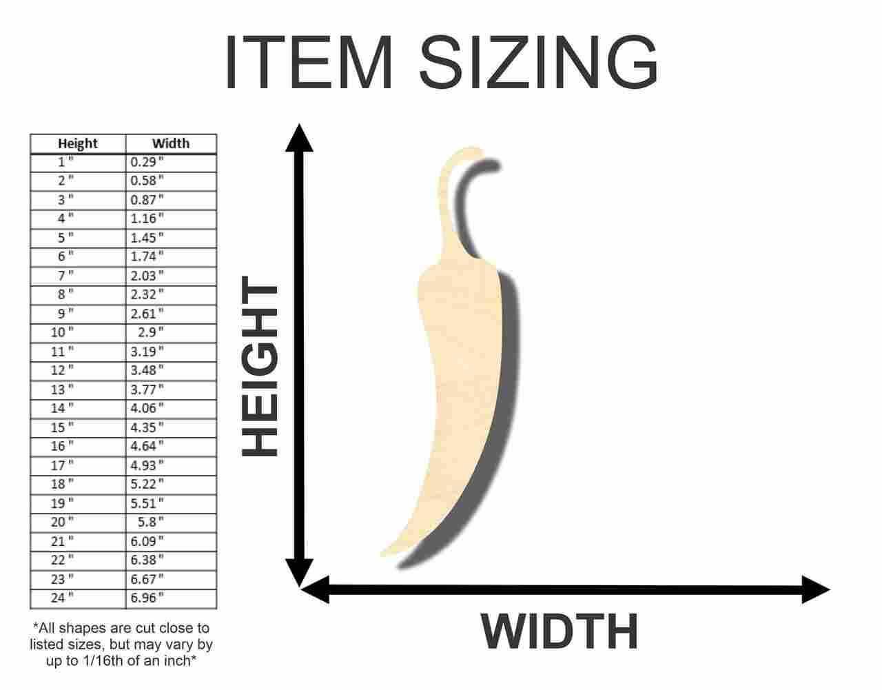 Unfinished Wood Chile Pepper Shape - Cooking - Craft - up to 46" DIY - Image 2