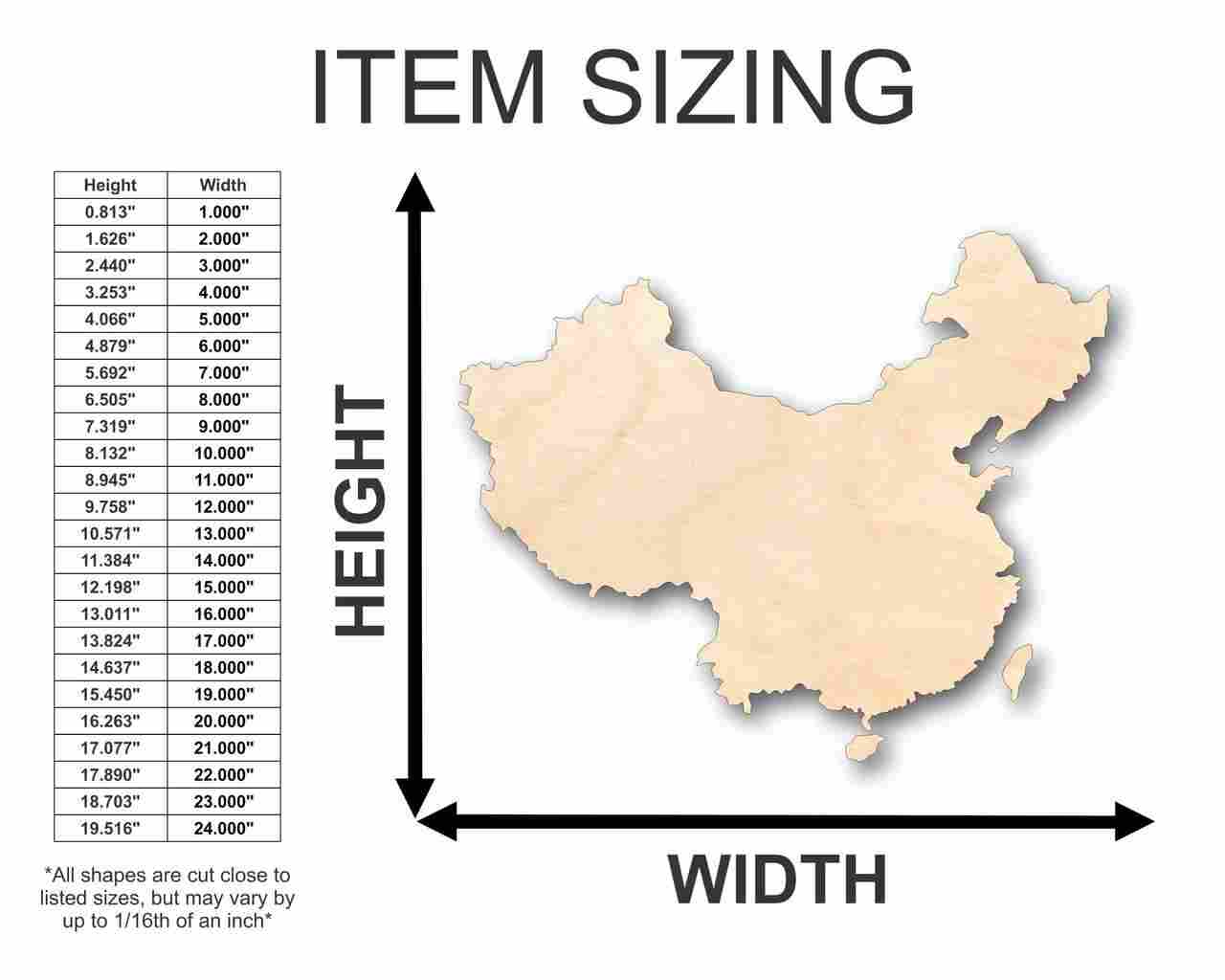 Unfinished Wood China Shape - Countries - Craft - up to 46" DIY - Image 2