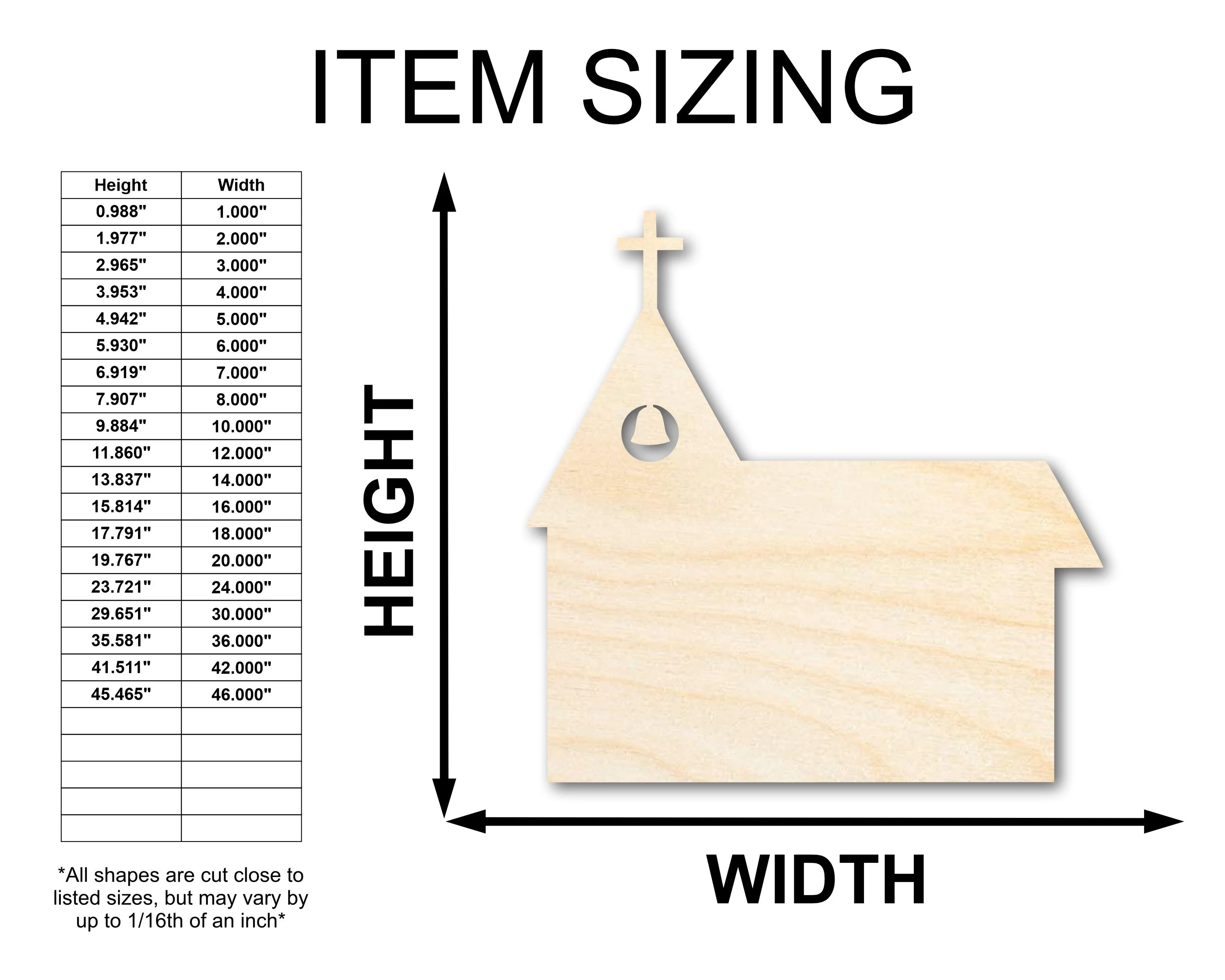 Unfinished Wood Church with Bell Shape - Craft - up to 46" - Image 2