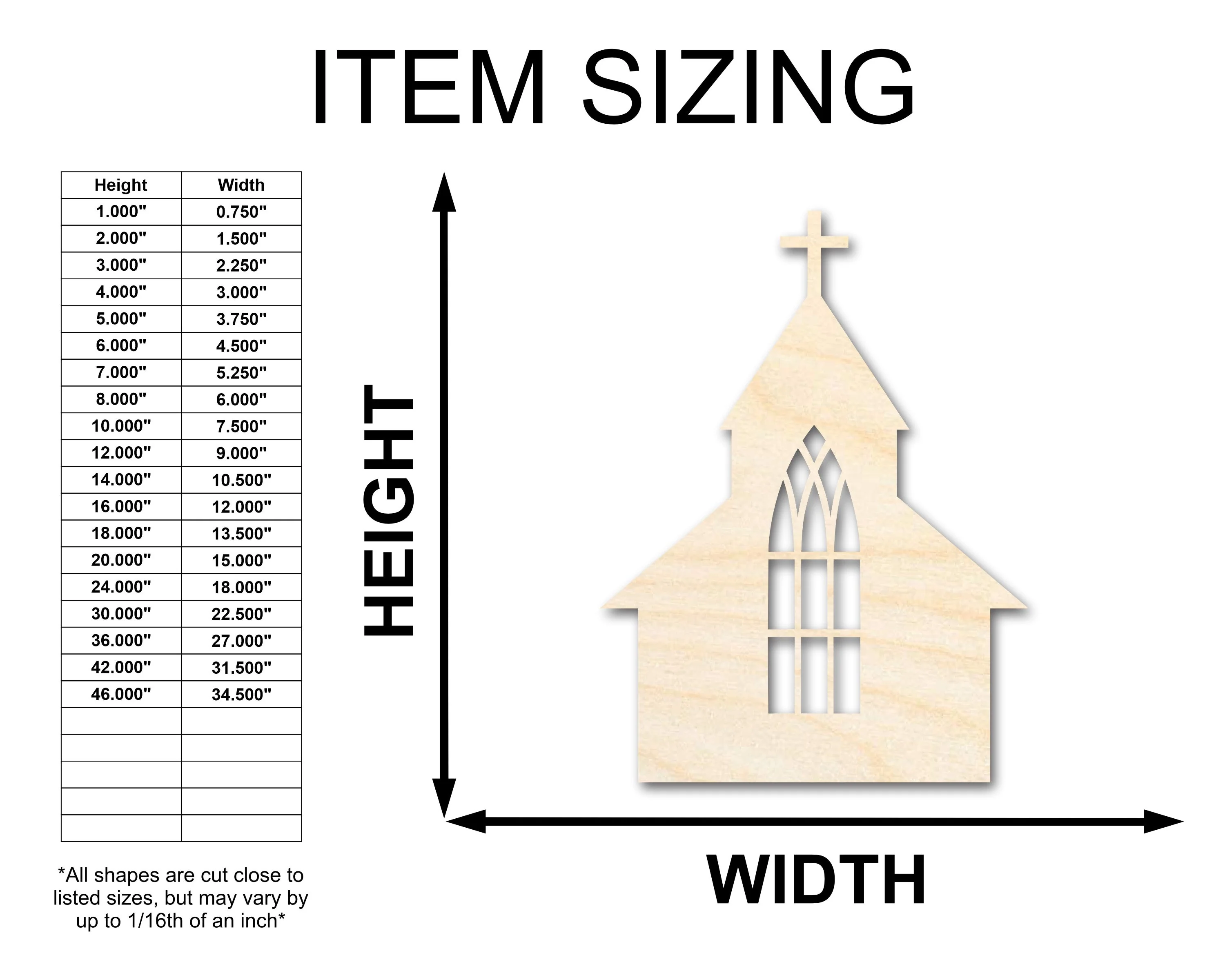 Unfinished Wood Church with Window Shape - Craft - up to 46" - Image 2