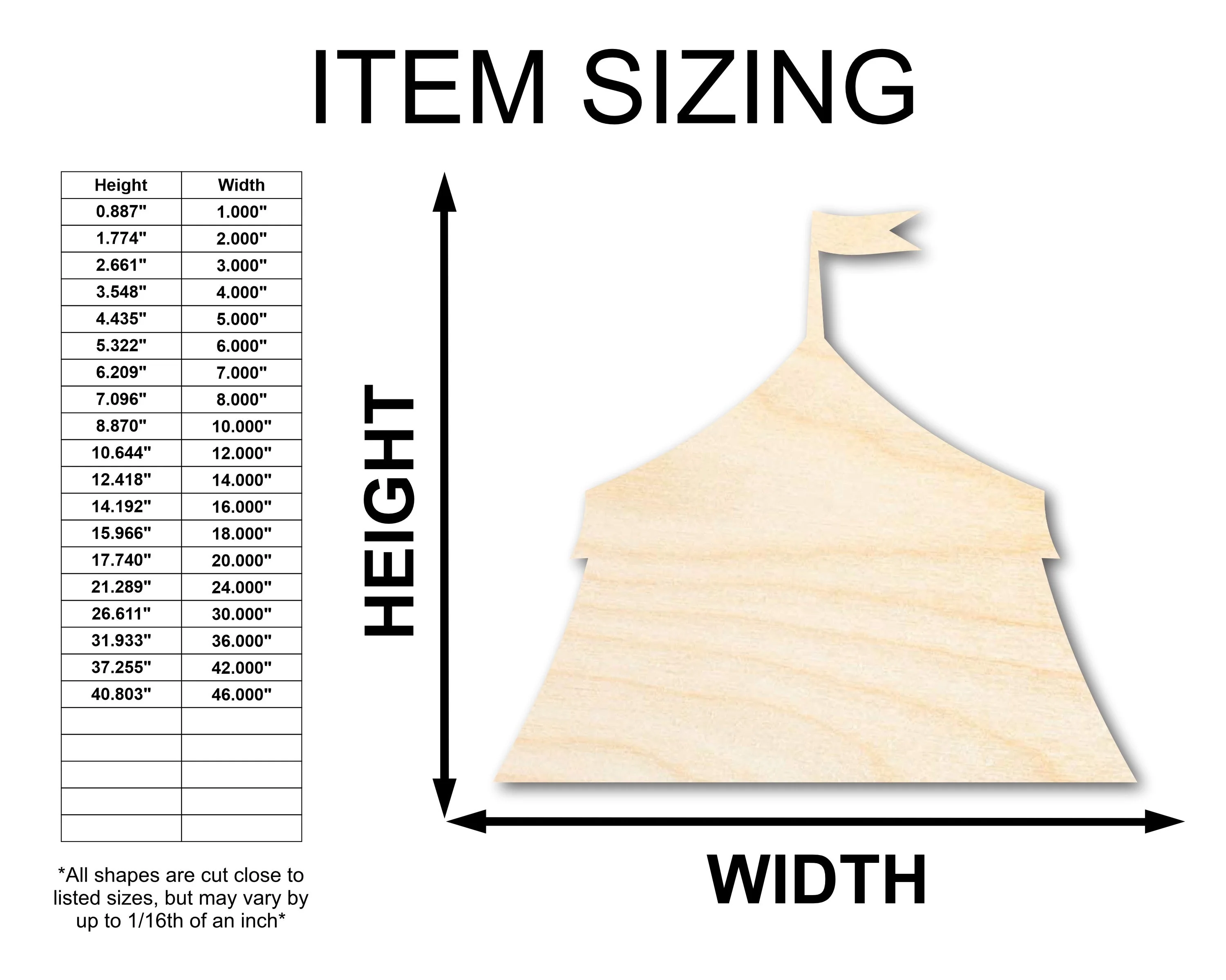 Unfinished Wood Circus Tent Shape | Fair | Craft Cutout | up to 46" DIY - Image 2