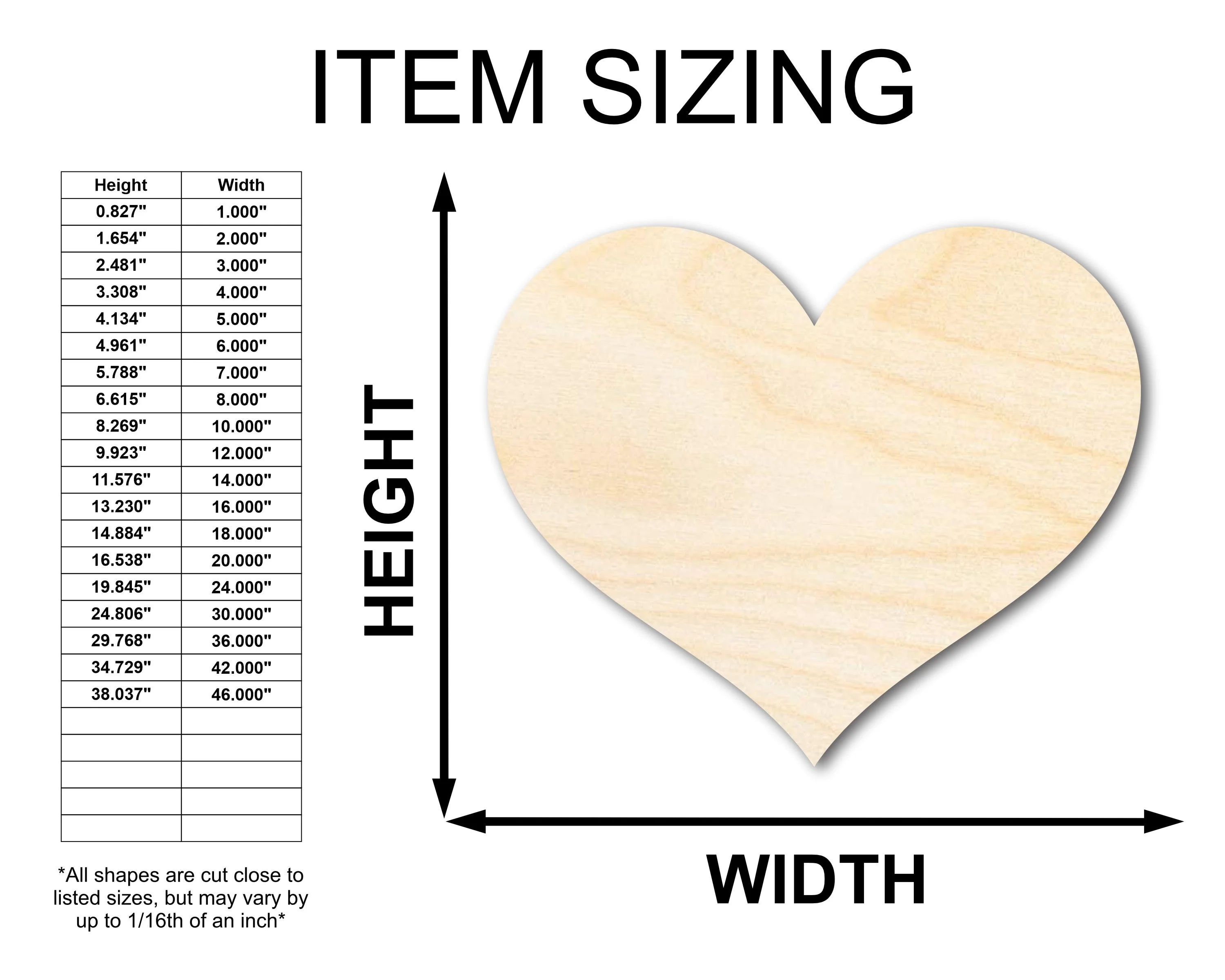 Unfinished Wood Classic Heart | Valentines Day | Weddings | Craft Cutout | Up to 46" - Image 2