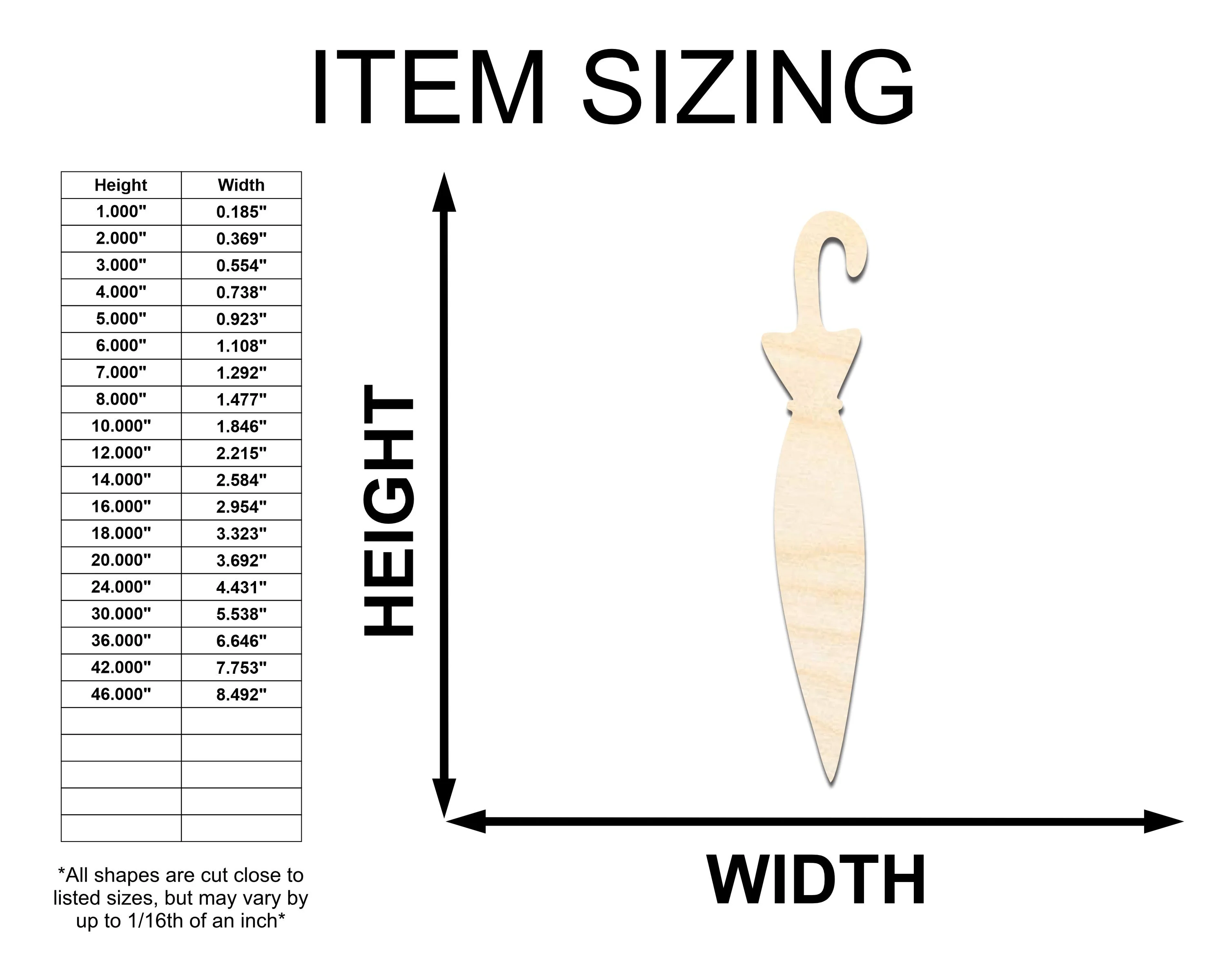 Unfinished Wood Closed Umbrella Shape - Craft - up to 46" - Image 2