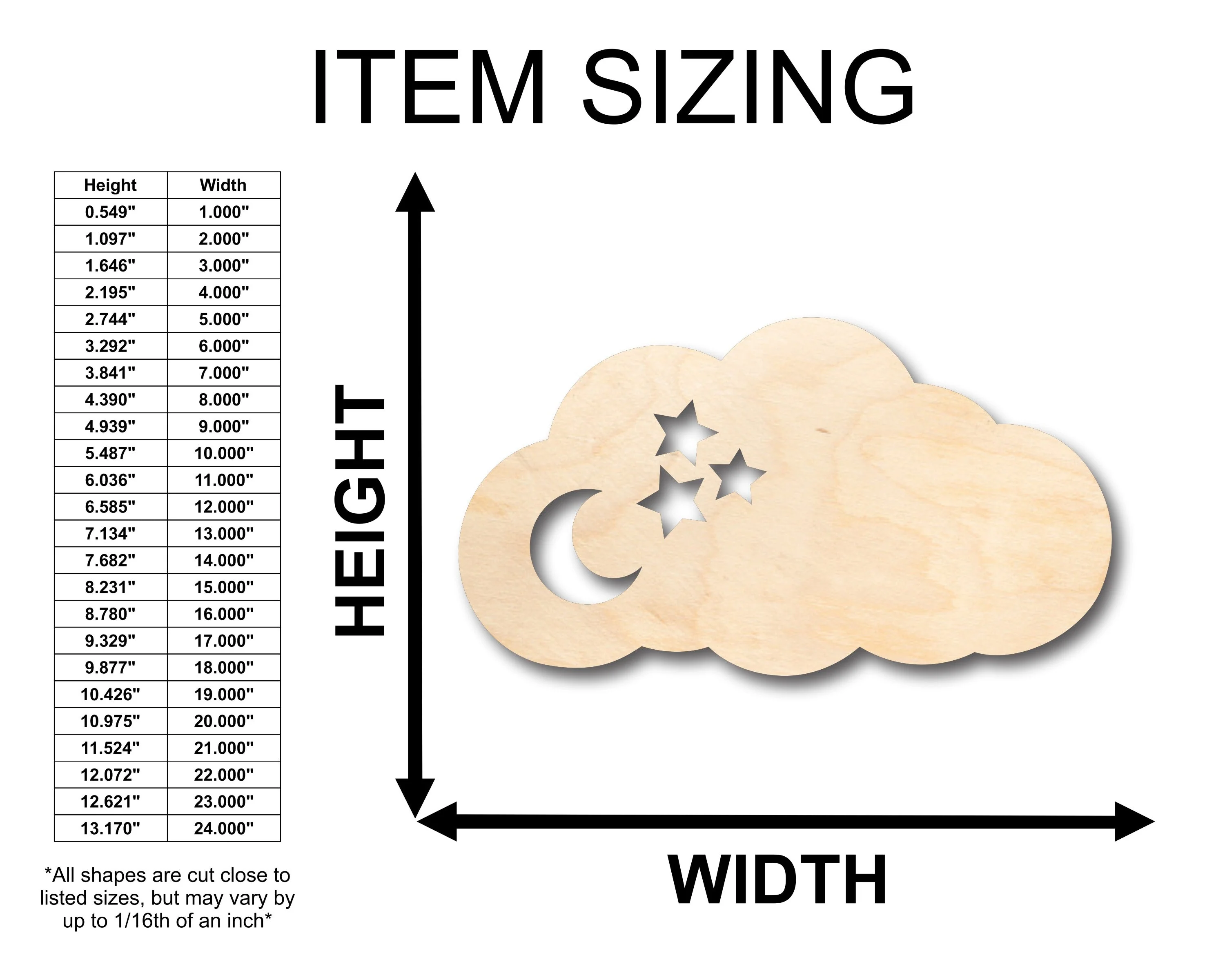 Unfinished Wood Cloud with Moon & Stars Shape - Craft - up to 46" DIY - Image 2