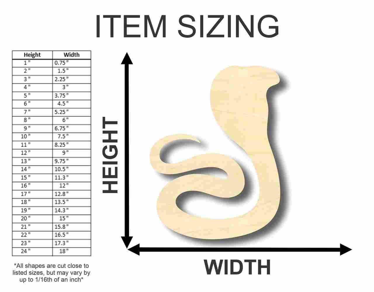 Unfinished Wood Cobra Snake Shape - Animal - Wildlife - Craft - up to 46" DIY - Image 2