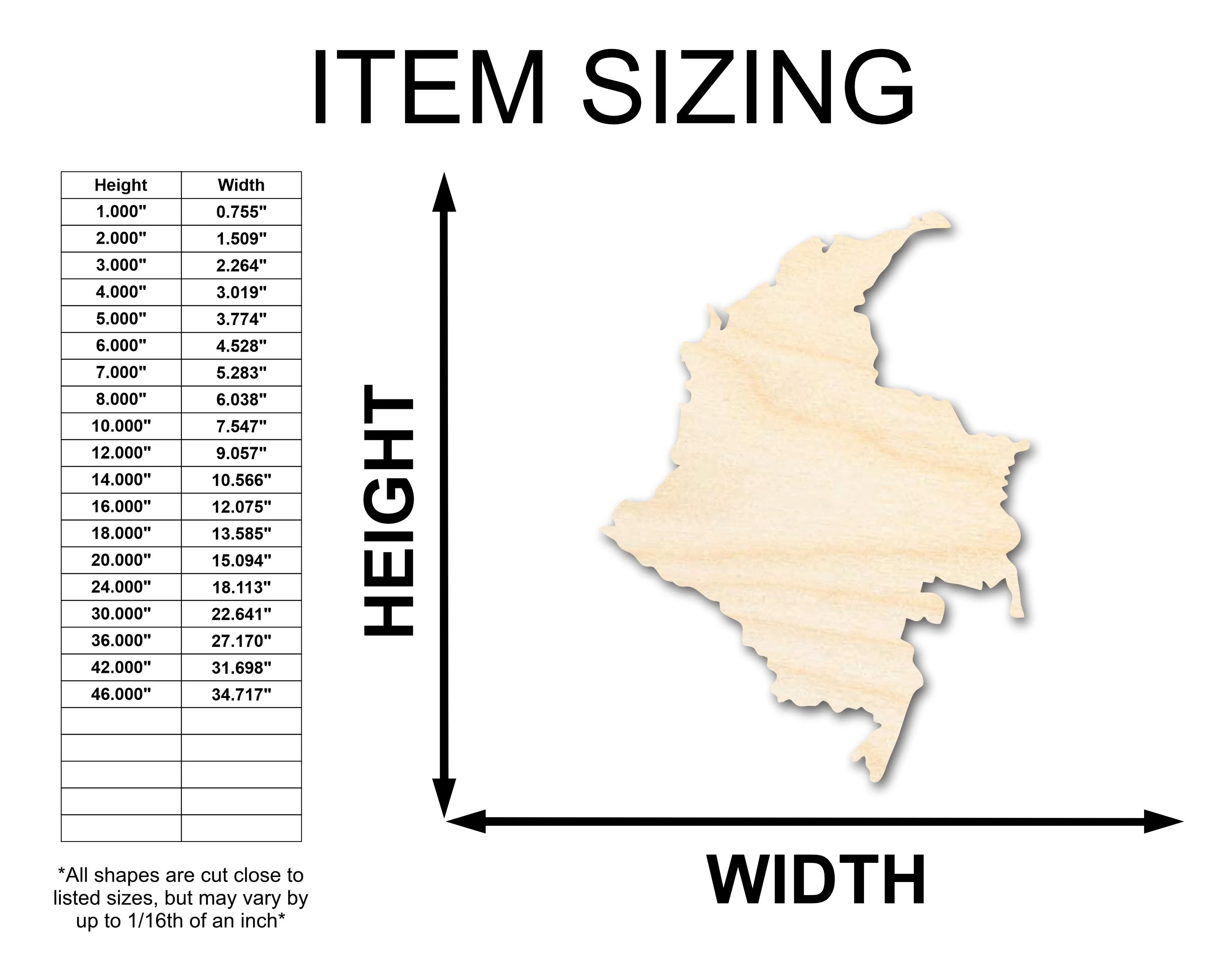 Unfinished Wood Columbia Country Shape - South America Craft - up to 46" DIY - Image 2