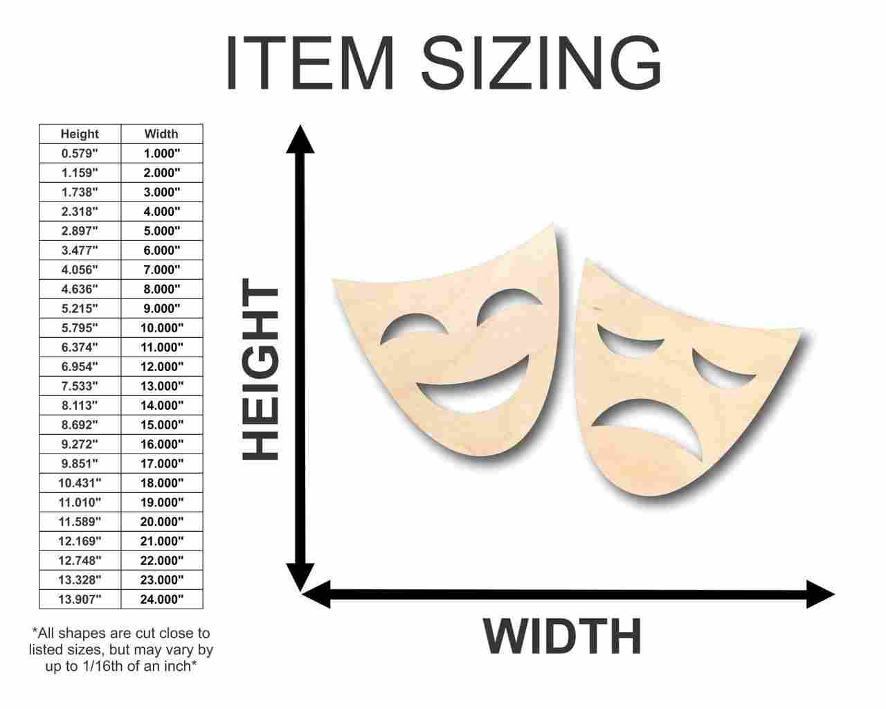 Unfinished Wood Comedy Tragedy Shape - Theatre - Craft - up to 46" DIY - Image 2