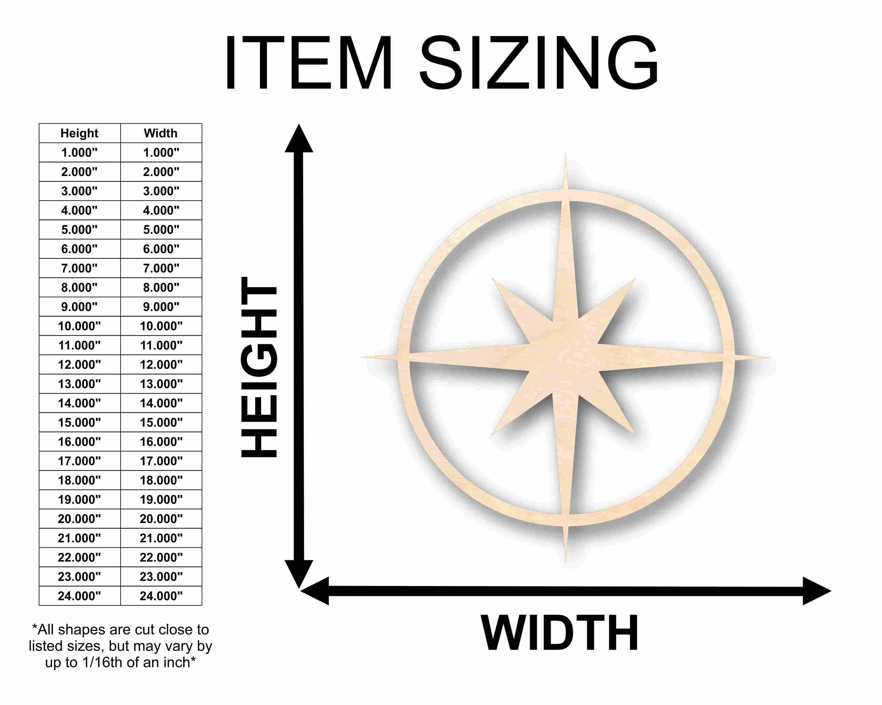 Unfinished Wood Compass Rose Star Sharp Six Point Star Silhouette - Craft- up to 46" DIY - Image 2