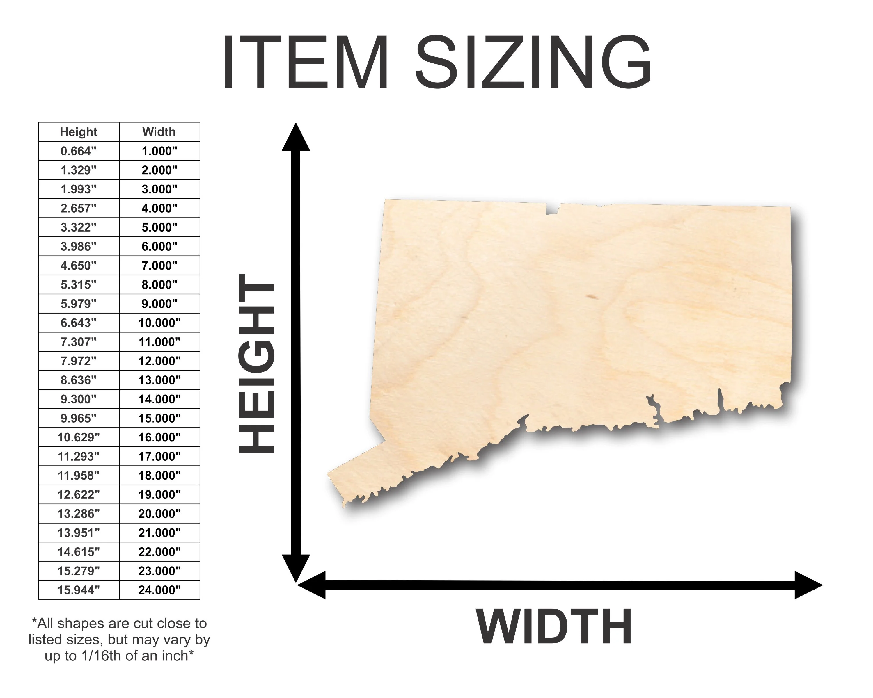 Unfinished Wood Connecticut Shape - State - Craft - up to 46" DIY - Image 2