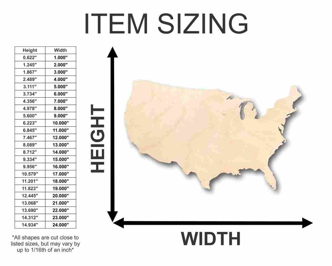 Unfinished Wood Continental United States Shape - USA - Country - Craft - up to 46" DIY - Image 2