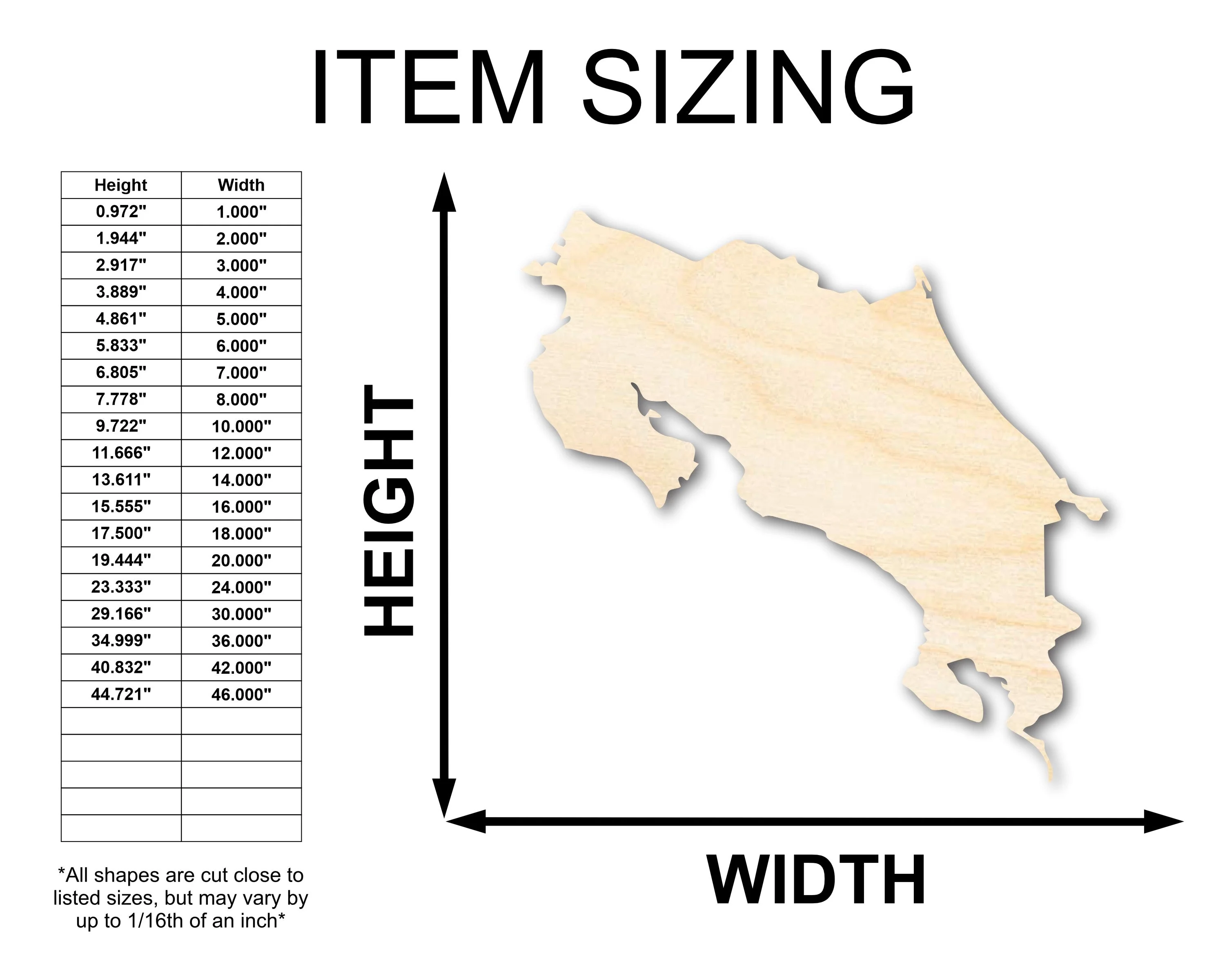 Unfinished Wood Costa Rica Country Shape - Central America Craft - up to 46" DIY - Image 2