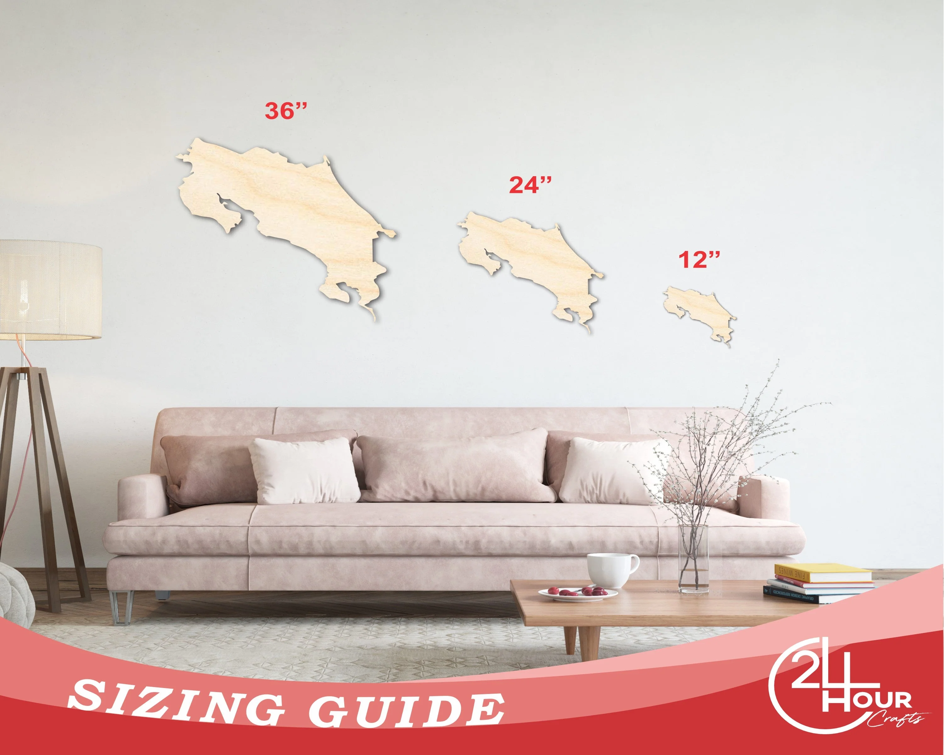 Unfinished Wood Costa Rica Country Shape - Central America Craft - up to 46" DIY - Image 3