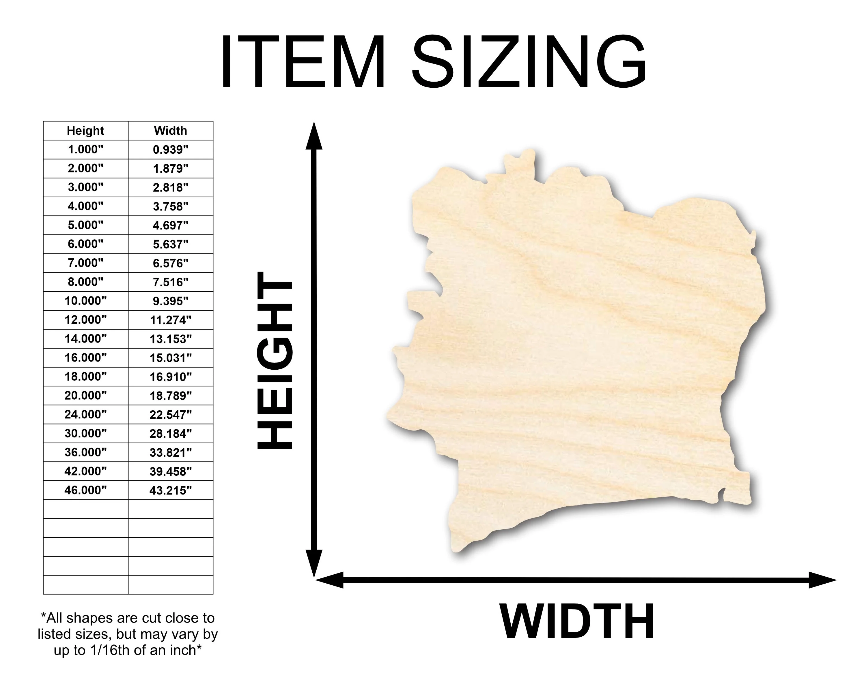 Unfinished Wood Cote d'Ivoire Country Shape - Ivory Coast West Africa Craft - up to 46" DIY - Image 2