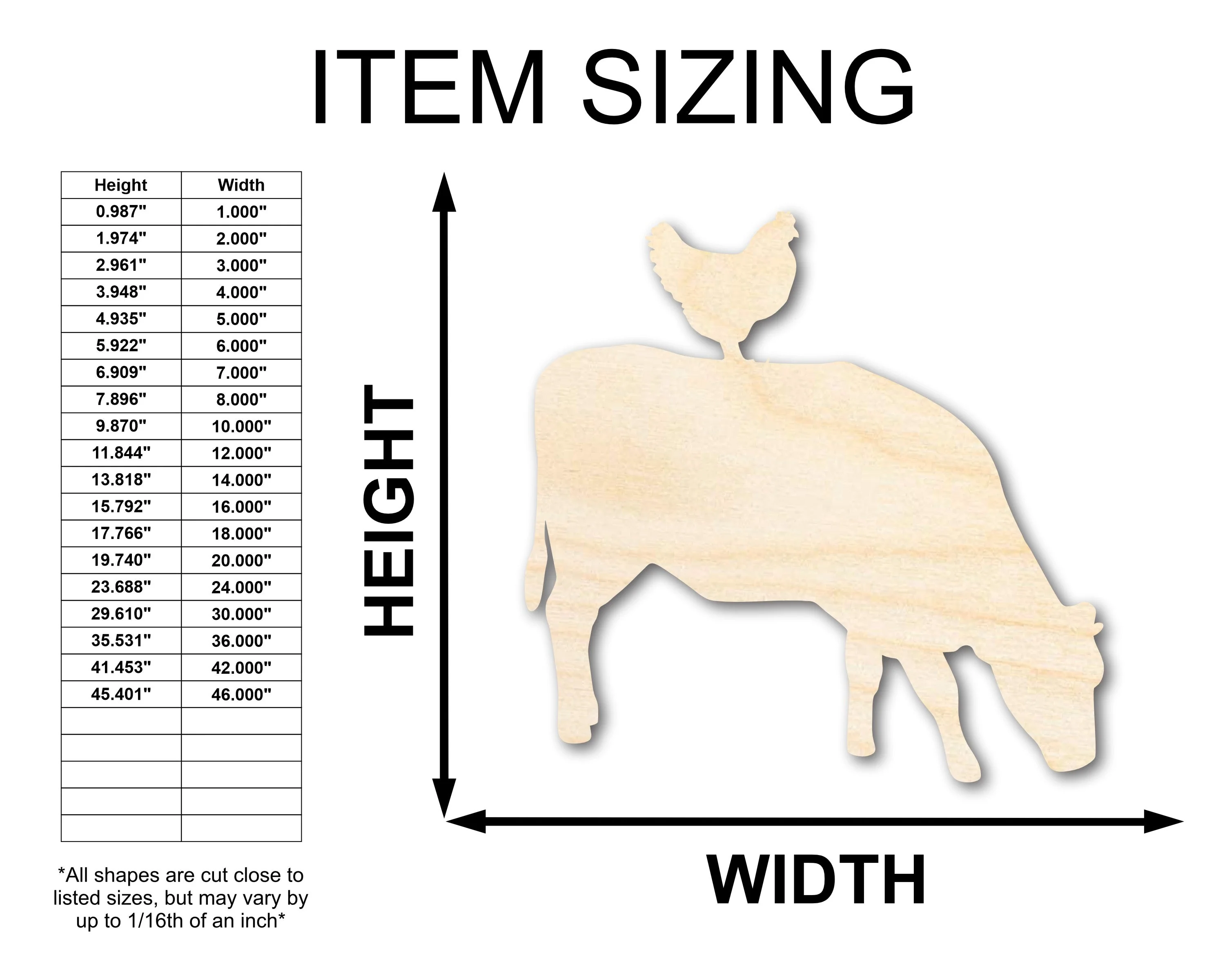 Unfinished Wood Cow Chicken Shape - Craft - up to 46" DIY - Image 2