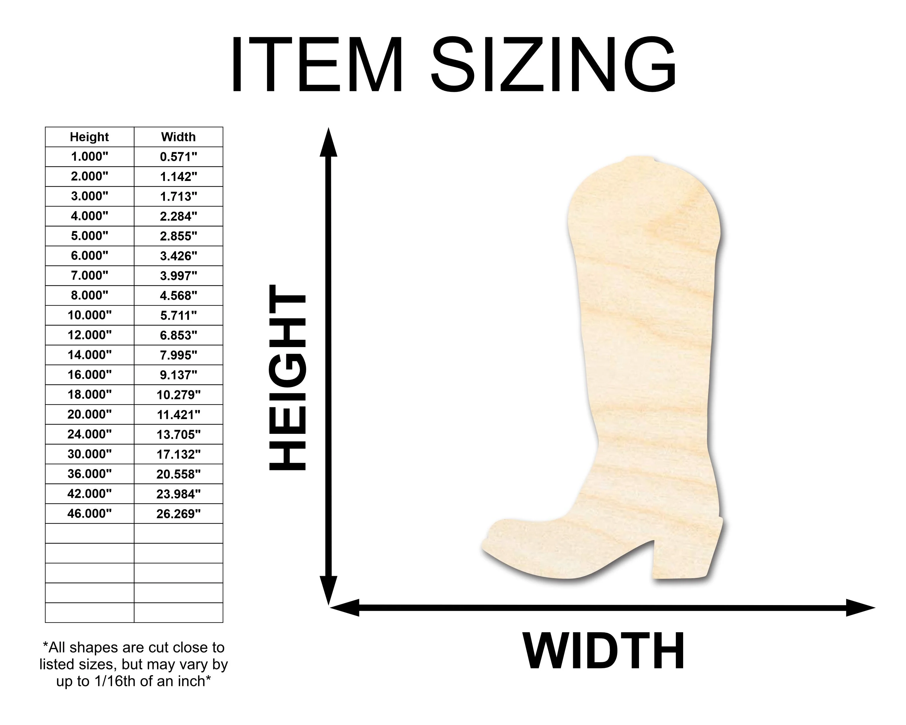 Unfinished Wood Cowgirl Boot Shape - Craft - up to 46" DIY - Image 2