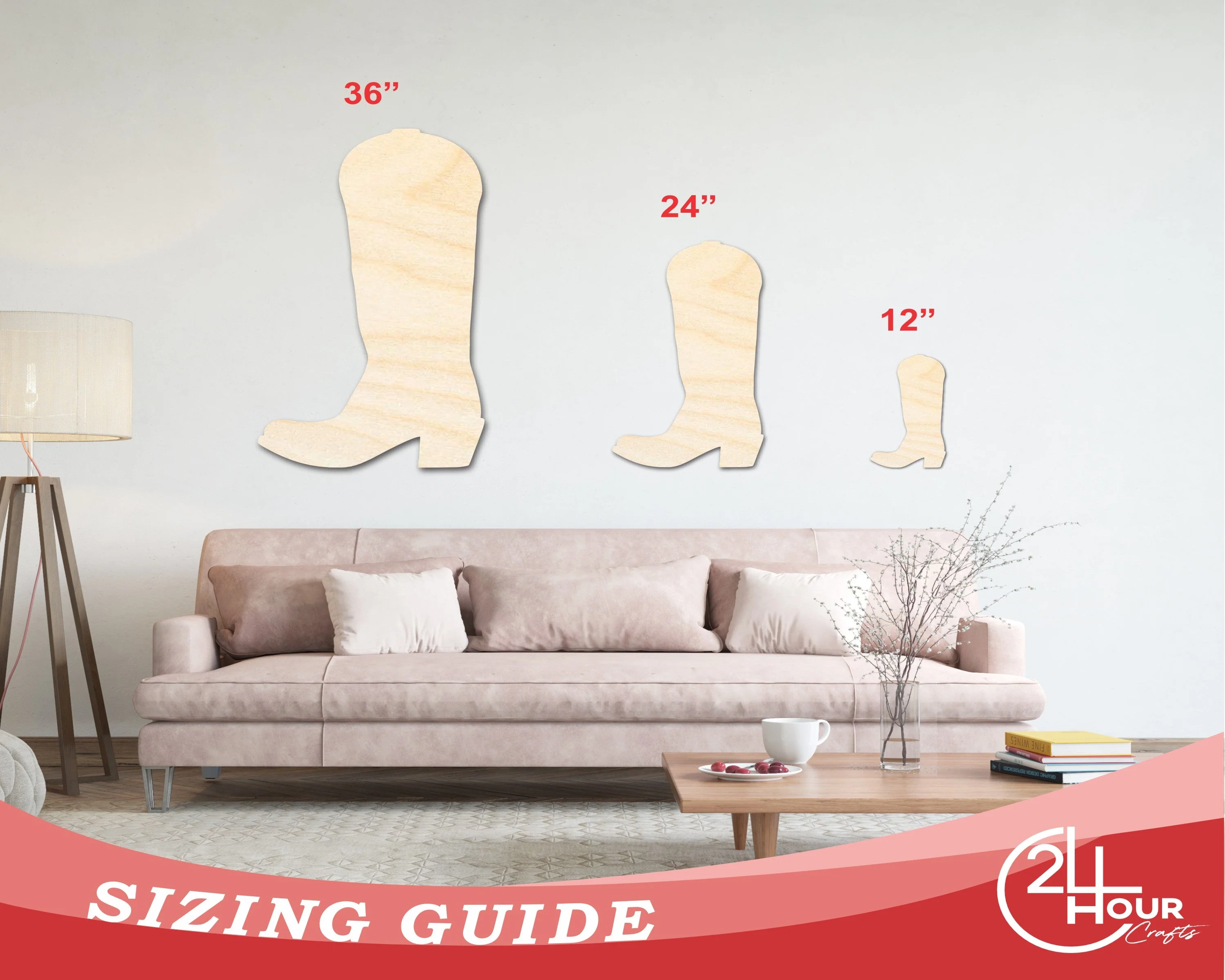 Unfinished Wood Cowgirl Boot Shape - Craft - up to 46" DIY - Image 3