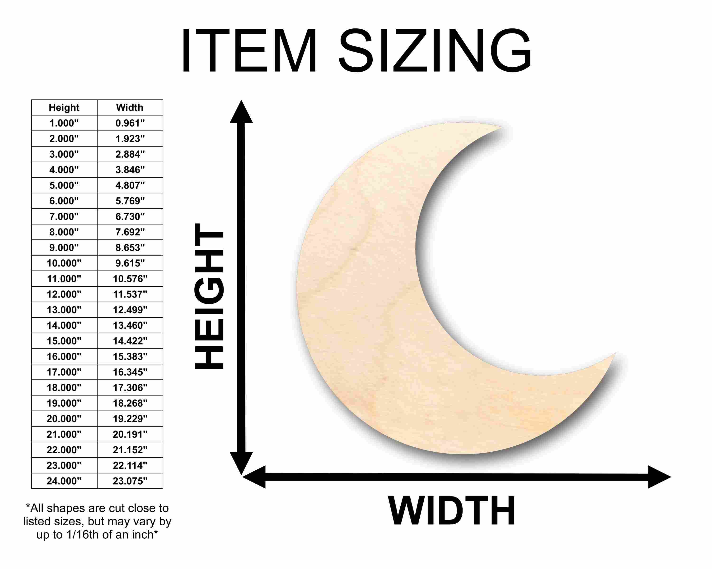 Unfinished Wood Crescent Moon Silhouette - Craft- up to 46" DIY - Image 2