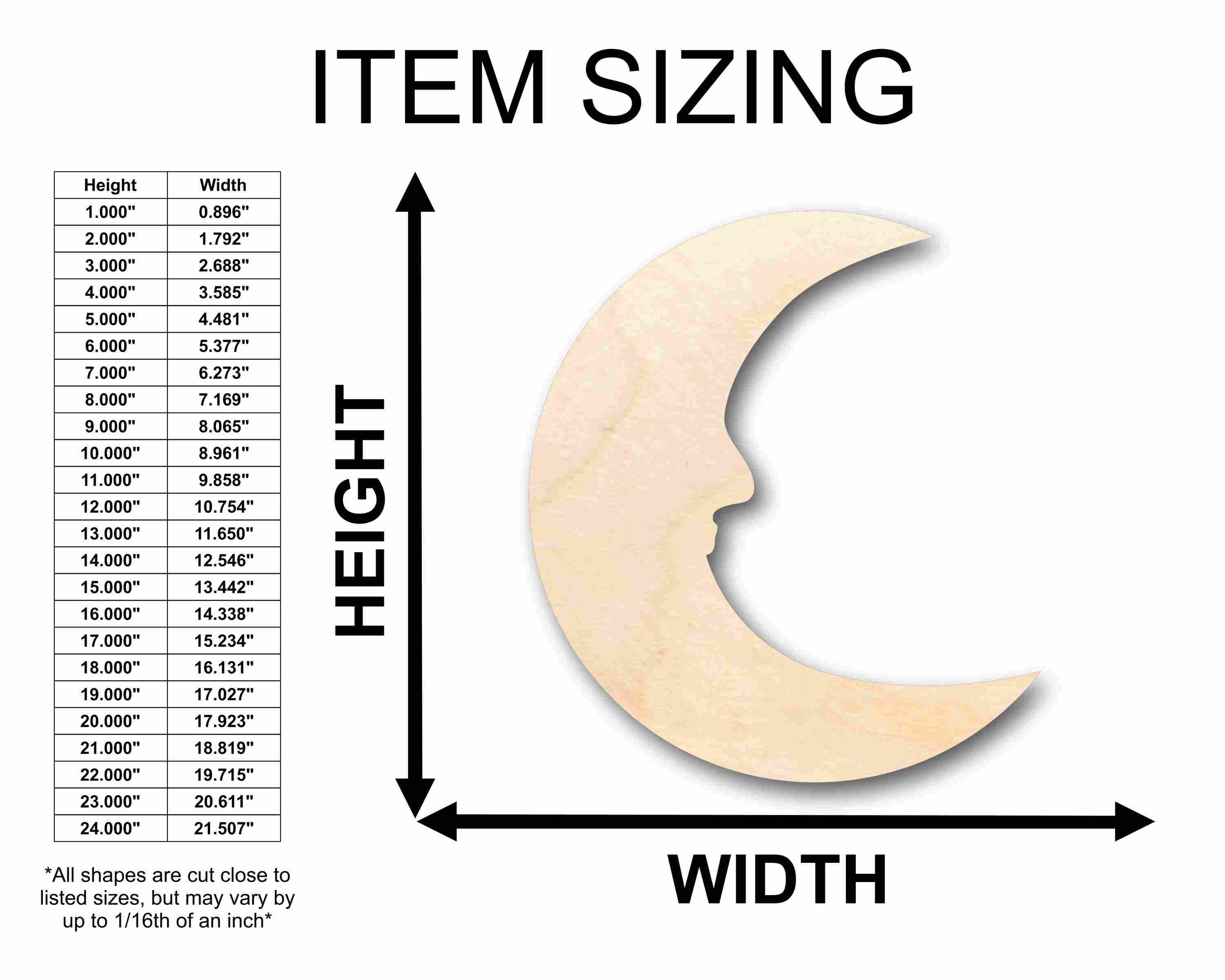 Unfinished Wood Crescent Moon with Face Outline Silhouette - Craft- up to 46" DIY - Image 2