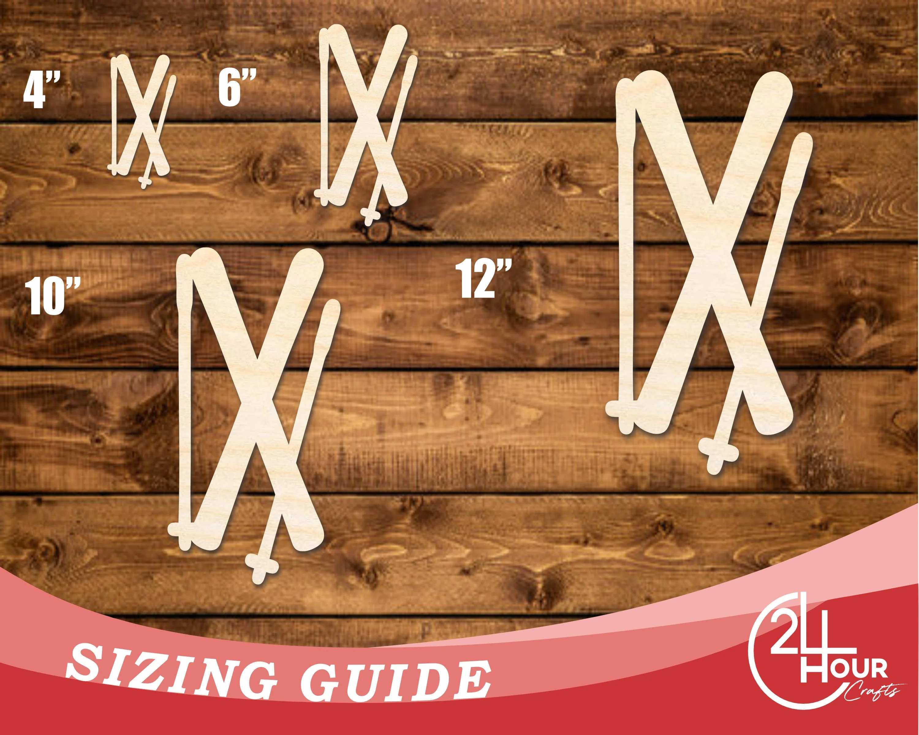 Unfinished Wood Crossed Skis Shape | DIY Craft Cutout | up to 46" DIY - Image 3