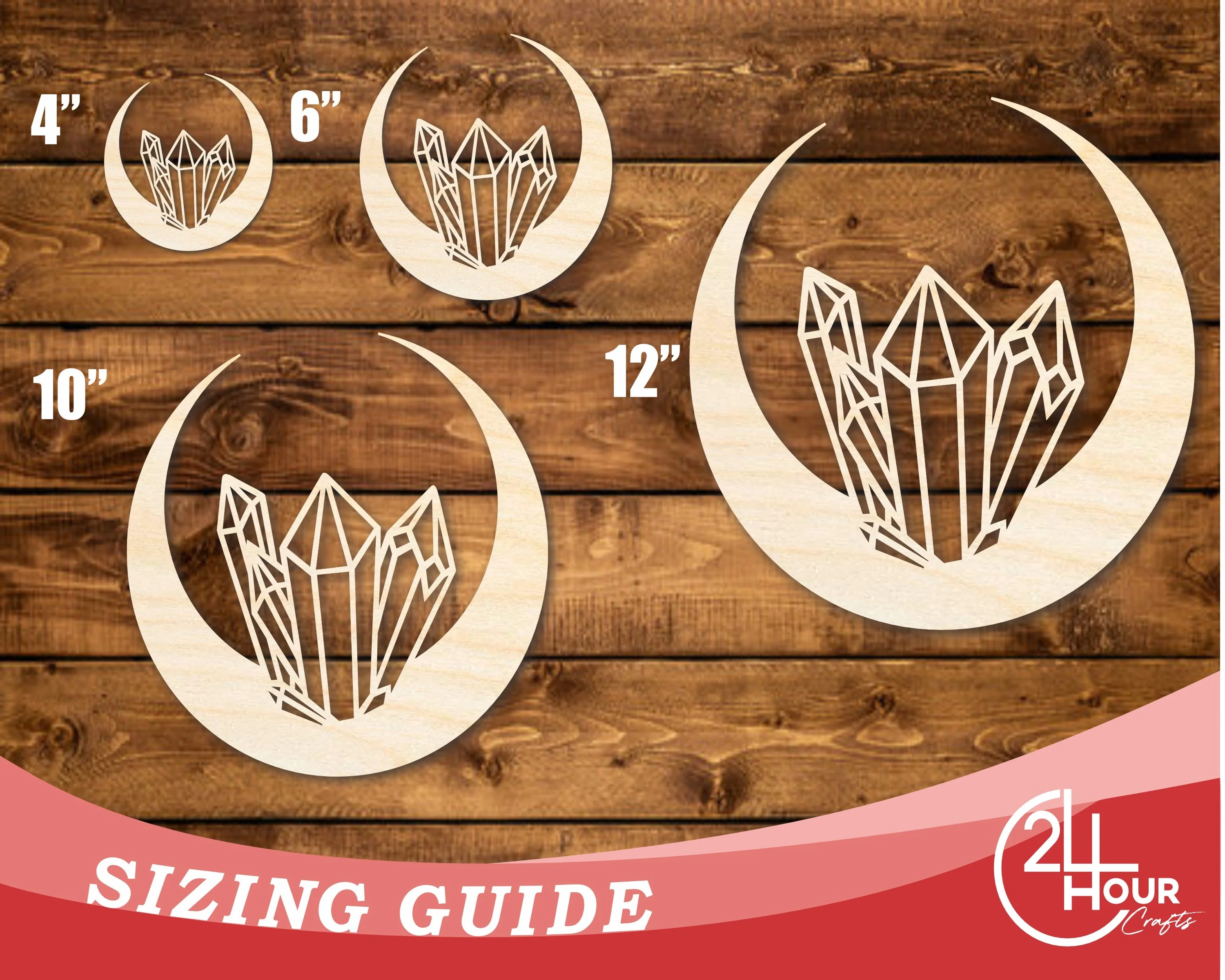 Unfinished Wood Crystal Moon Shape | JGrondz | DIY Craft Cutout | up to 46" DIY | - Image 2