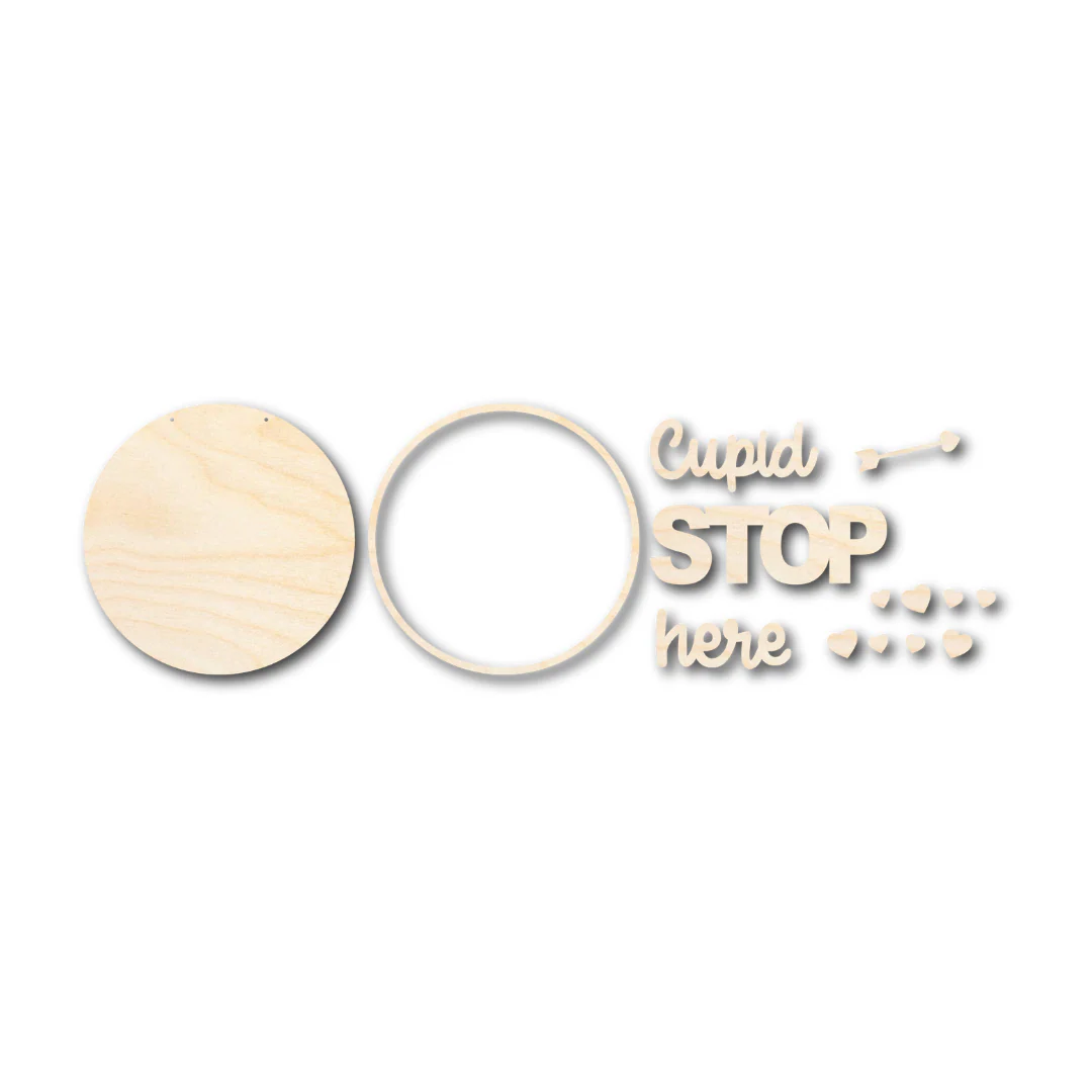 Unfinished Wood Cupid Stop Here Door Sign Kit | Wood Craft Cutouts | 1/4" Thick | - Image 3
