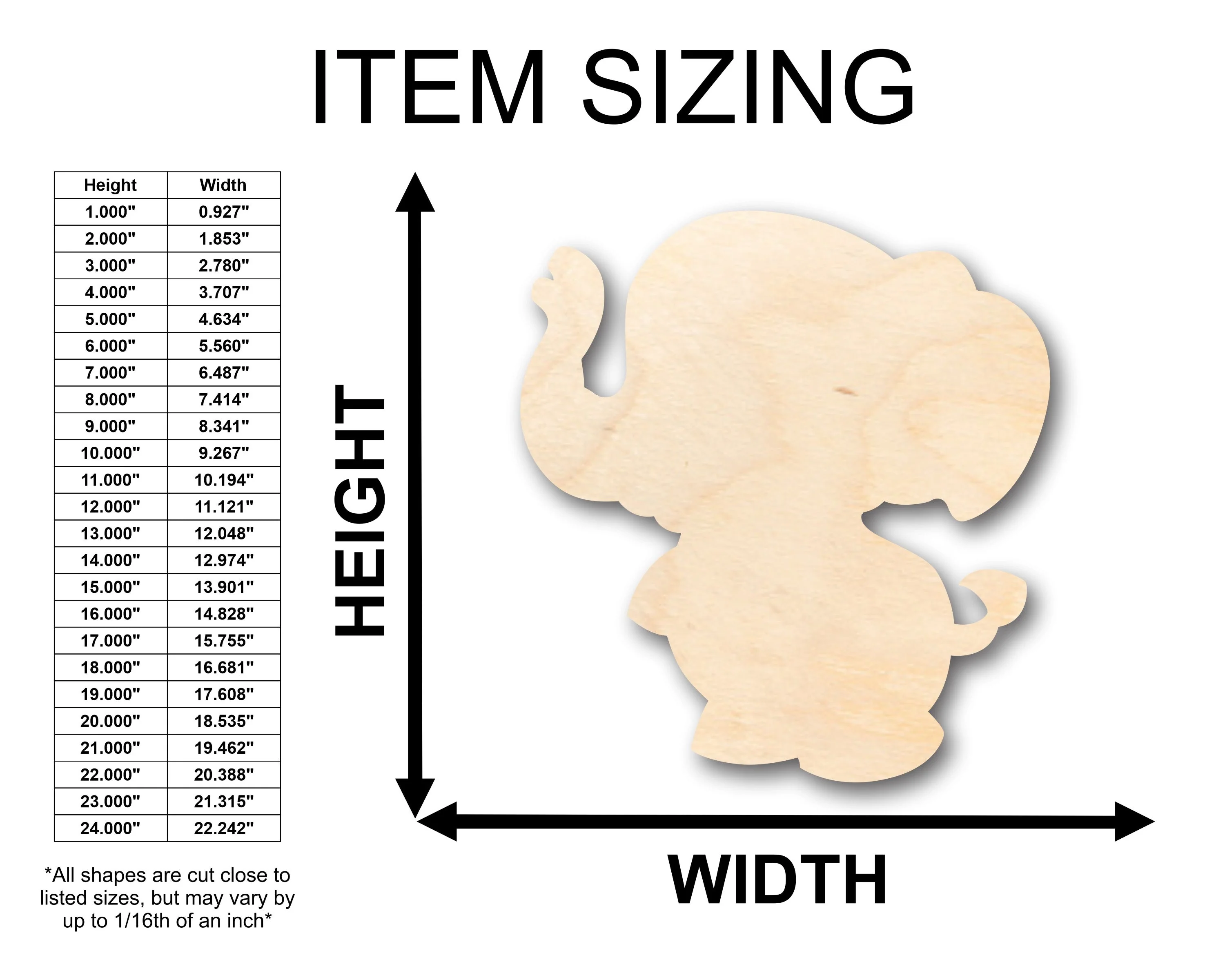 Unfinished Wood Cute Baby Elephant Shape - Craft - up to 46" DIY - Image 2