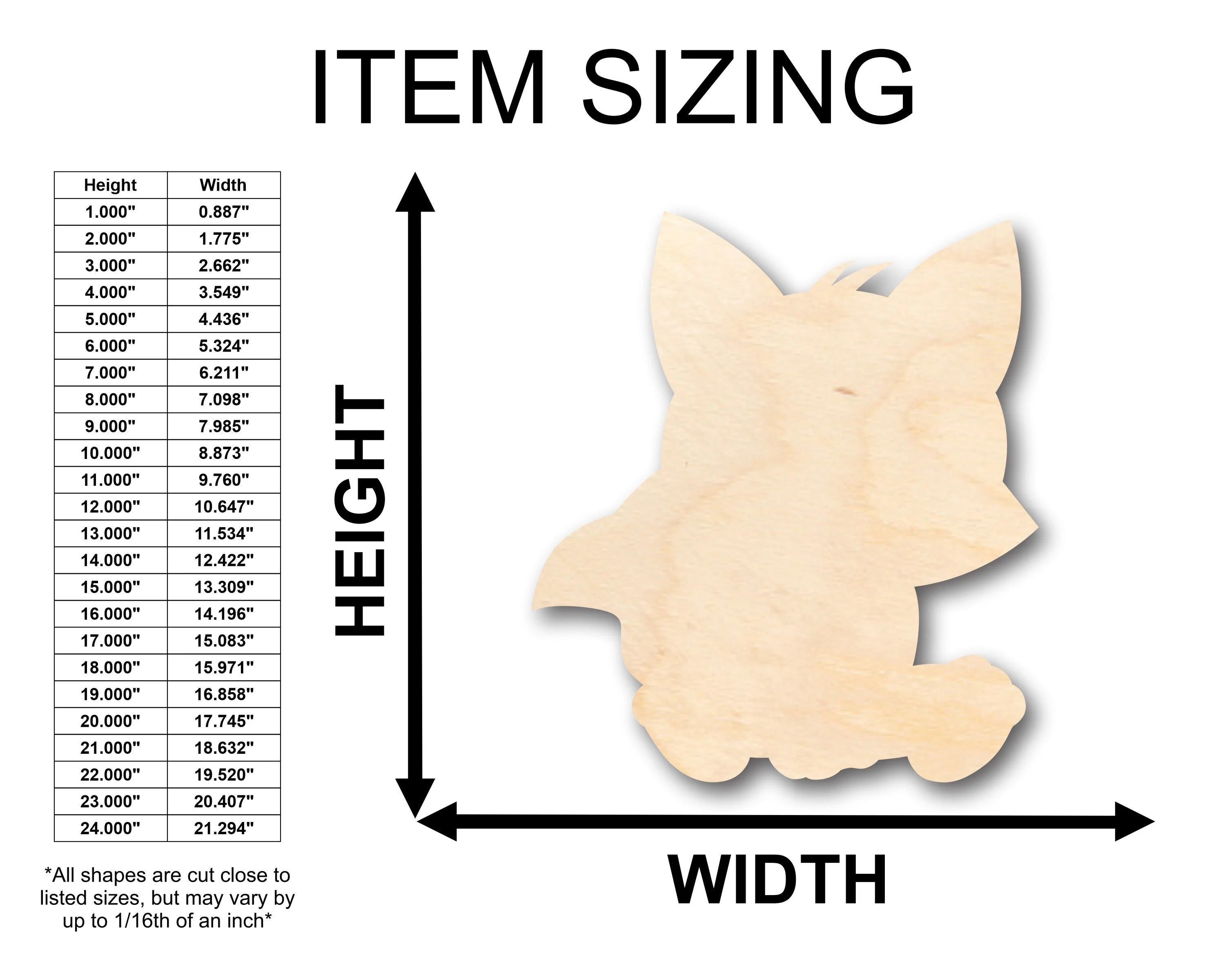 Unfinished Wood Cute Baby Fox Shape - Craft - up to 46" DIY - Image 2