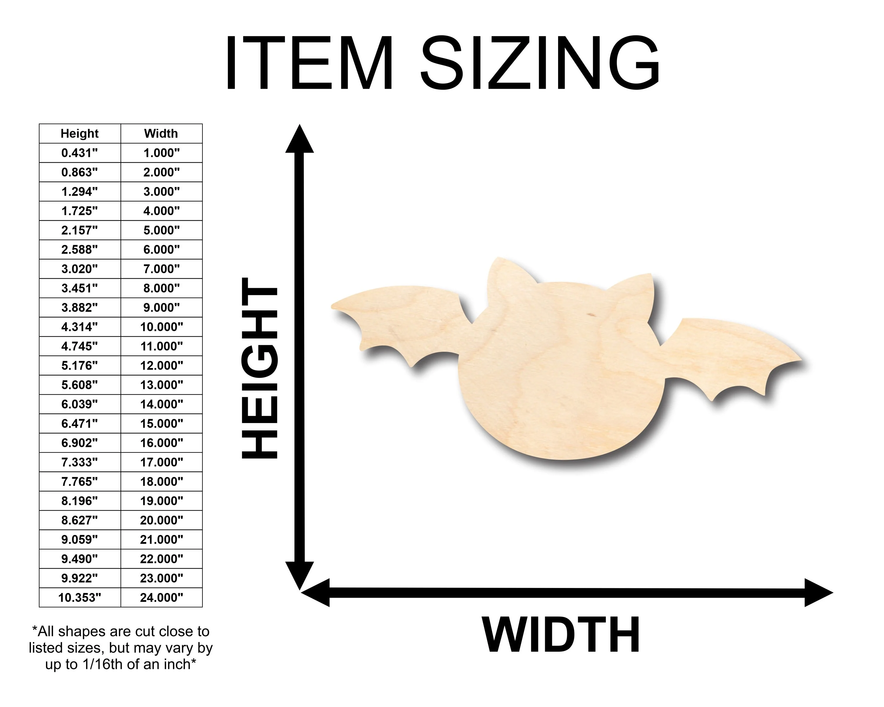 Unfinished Wood Cute Bat Shape - Craft - up to 46" DIY - Image 2