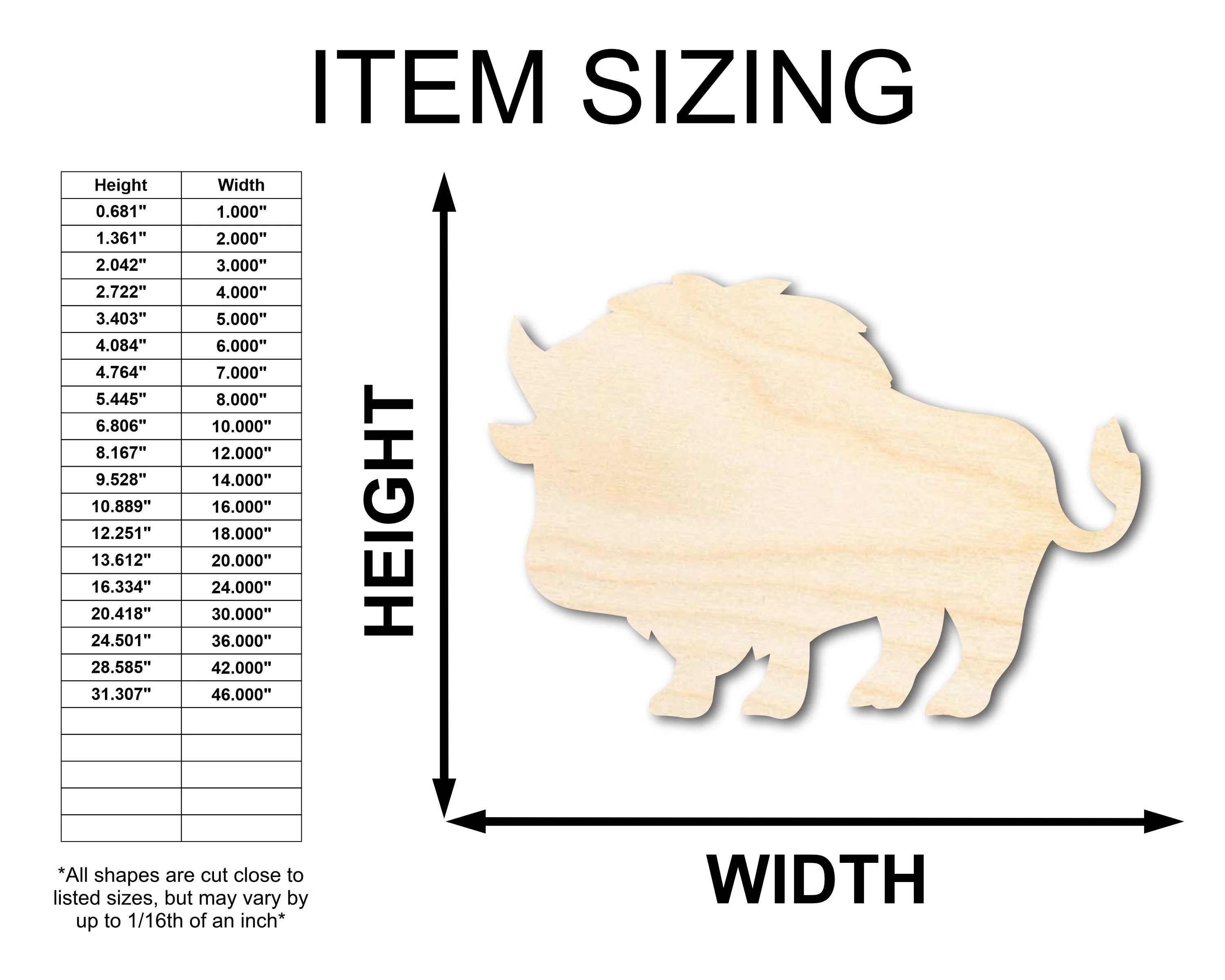 Unfinished Wood Cute Buffalo Shape | Craft Cutout | up to 46" DIY - Image 2