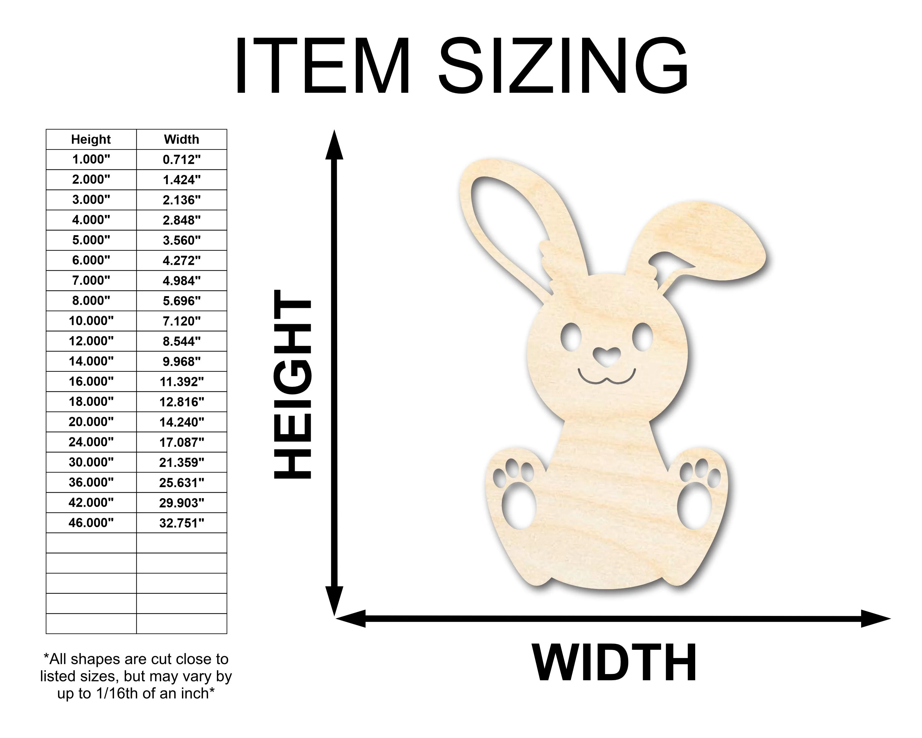 Unfinished Wood Cute Bunny Shape - Easter Spring Kids Craft - up to 46" DIY - Image 2