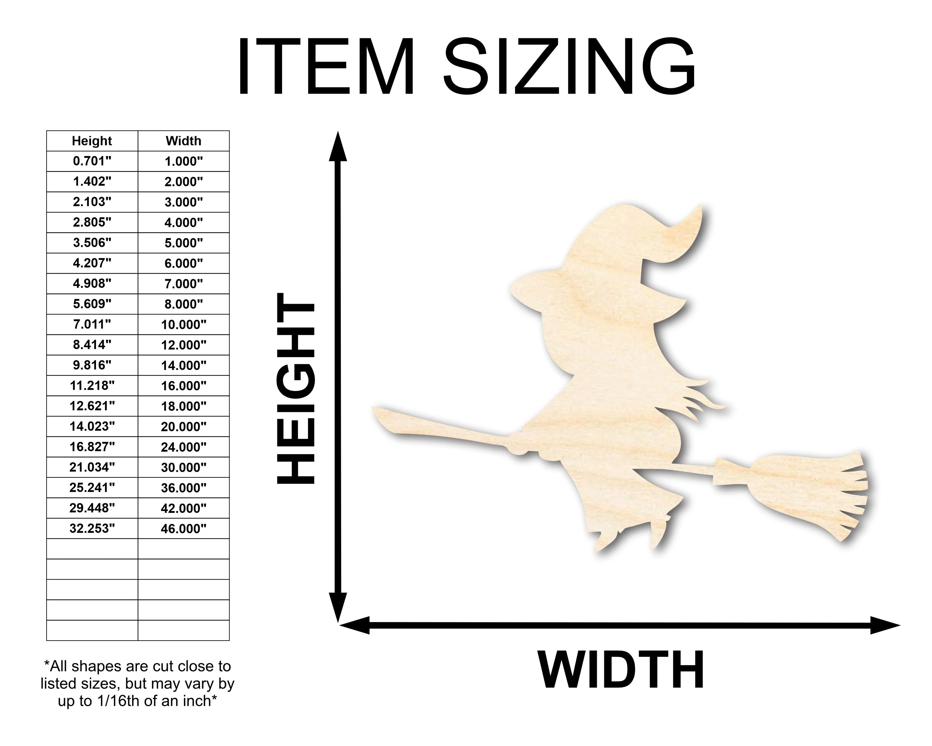 Unfinished Wood Cute Flying Witch Shape - Craft - up to 46" - Image 2