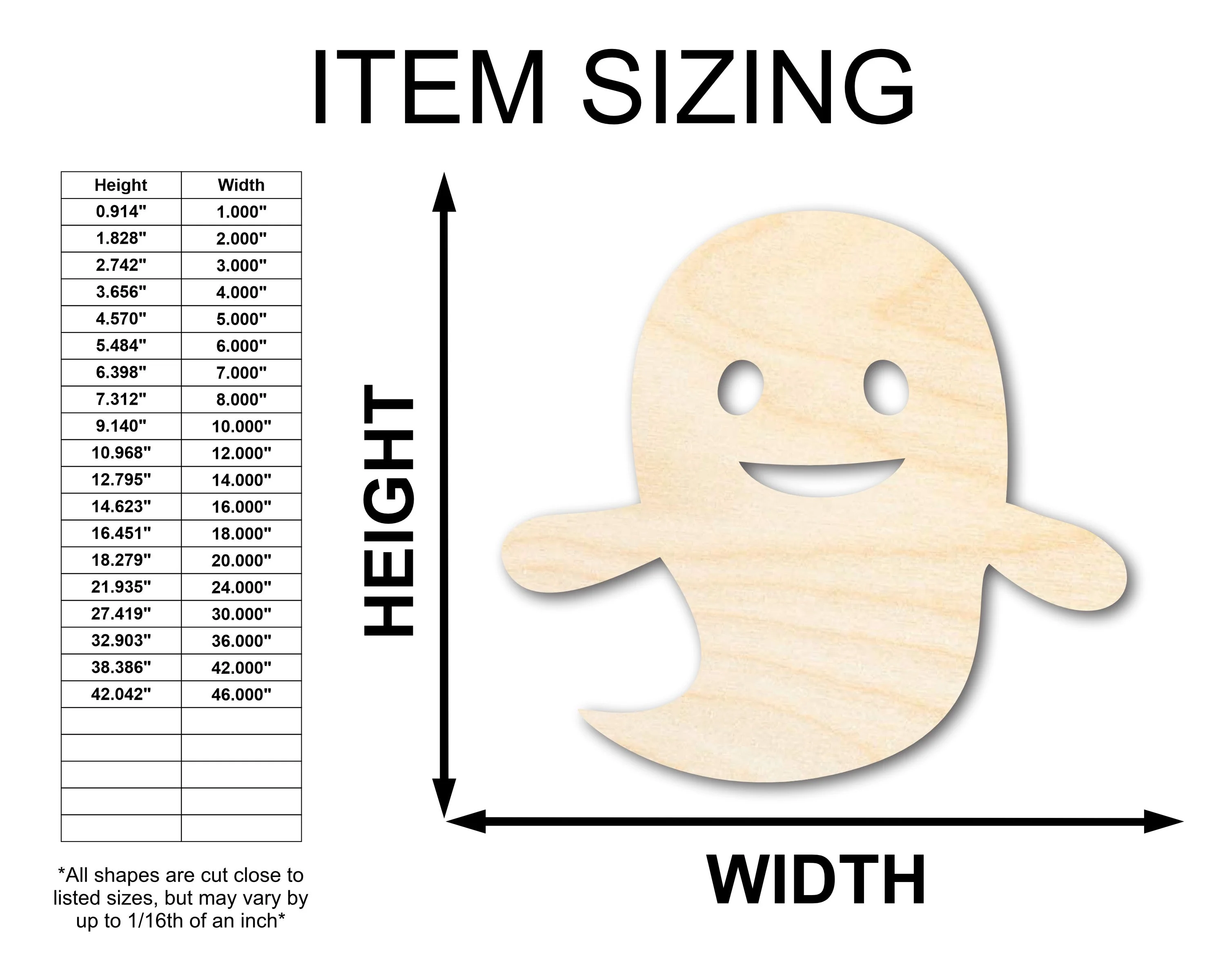 Unfinished Wood Cute Ghost Shape - Craft - up to 46" - Image 2