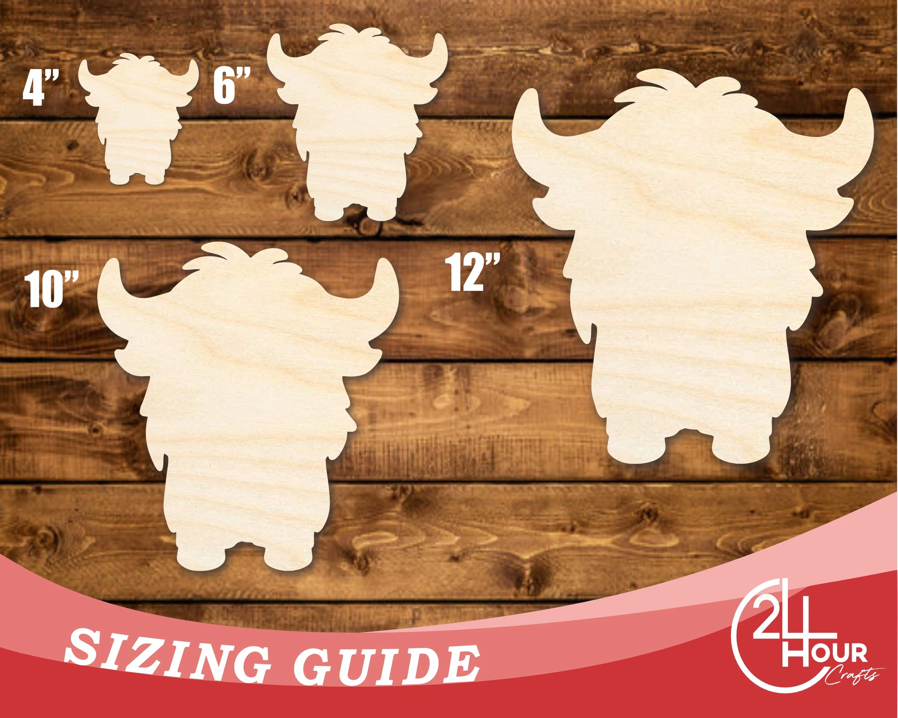 Unfinished Wood Cute Highland Cow Shape | DIY Craft Cutout | up to 46" DIY - Image 3