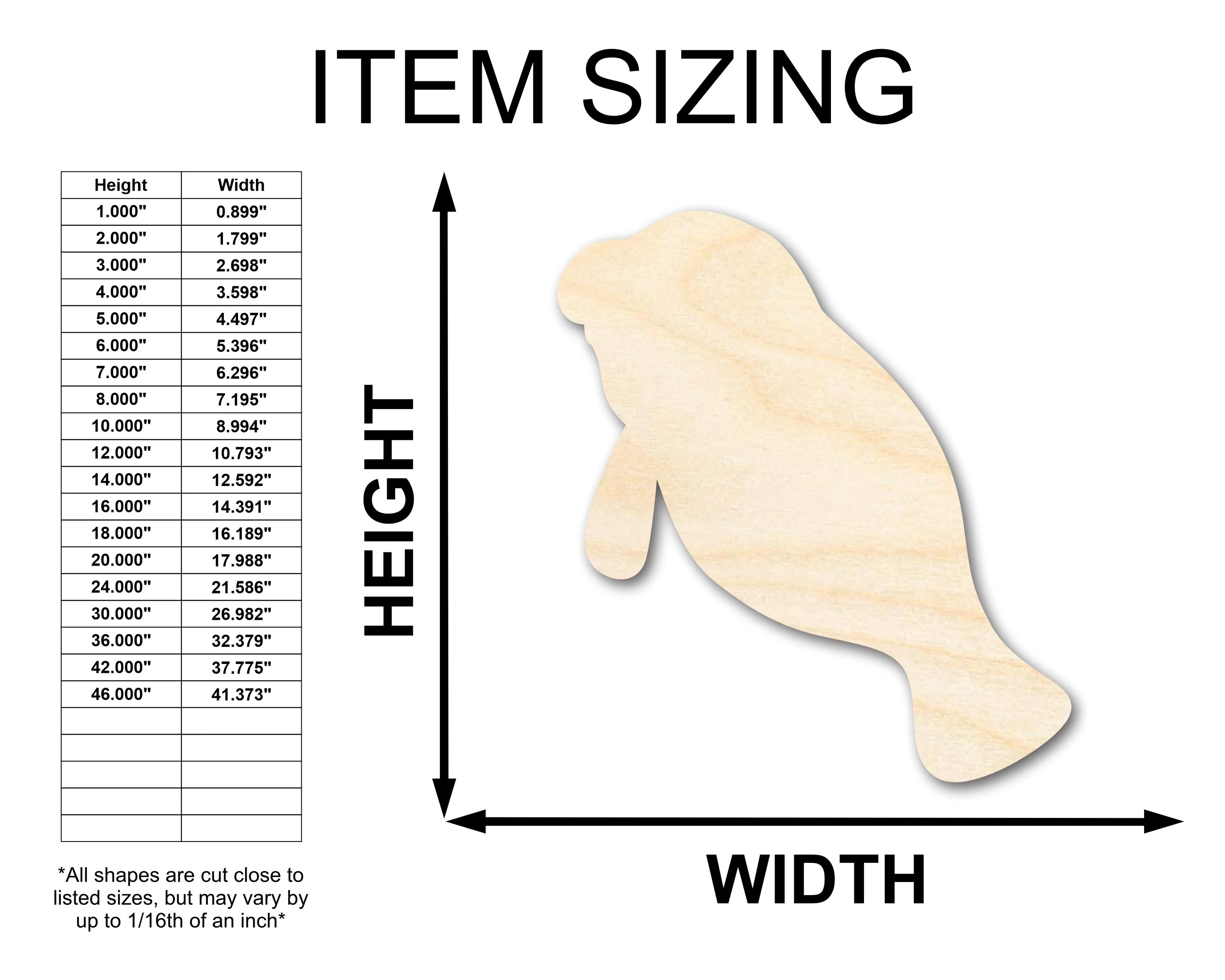 Unfinished Wood Cute Manatee Shape - Ocean Craft - up to 46" DIY - Image 2
