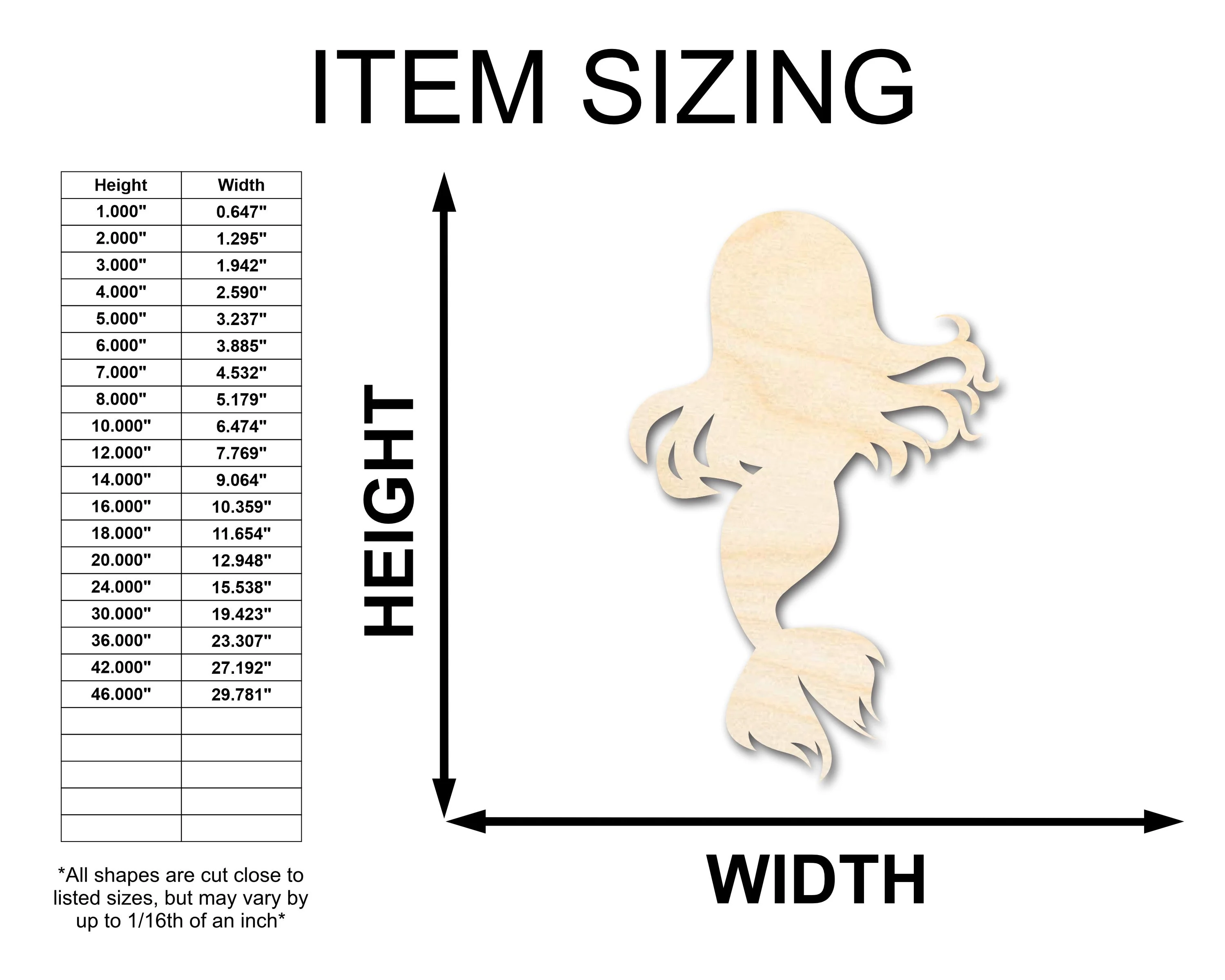Unfinished Wood Cute Mermaid Silhouette - Craft - up to 46" DIY - Image 2