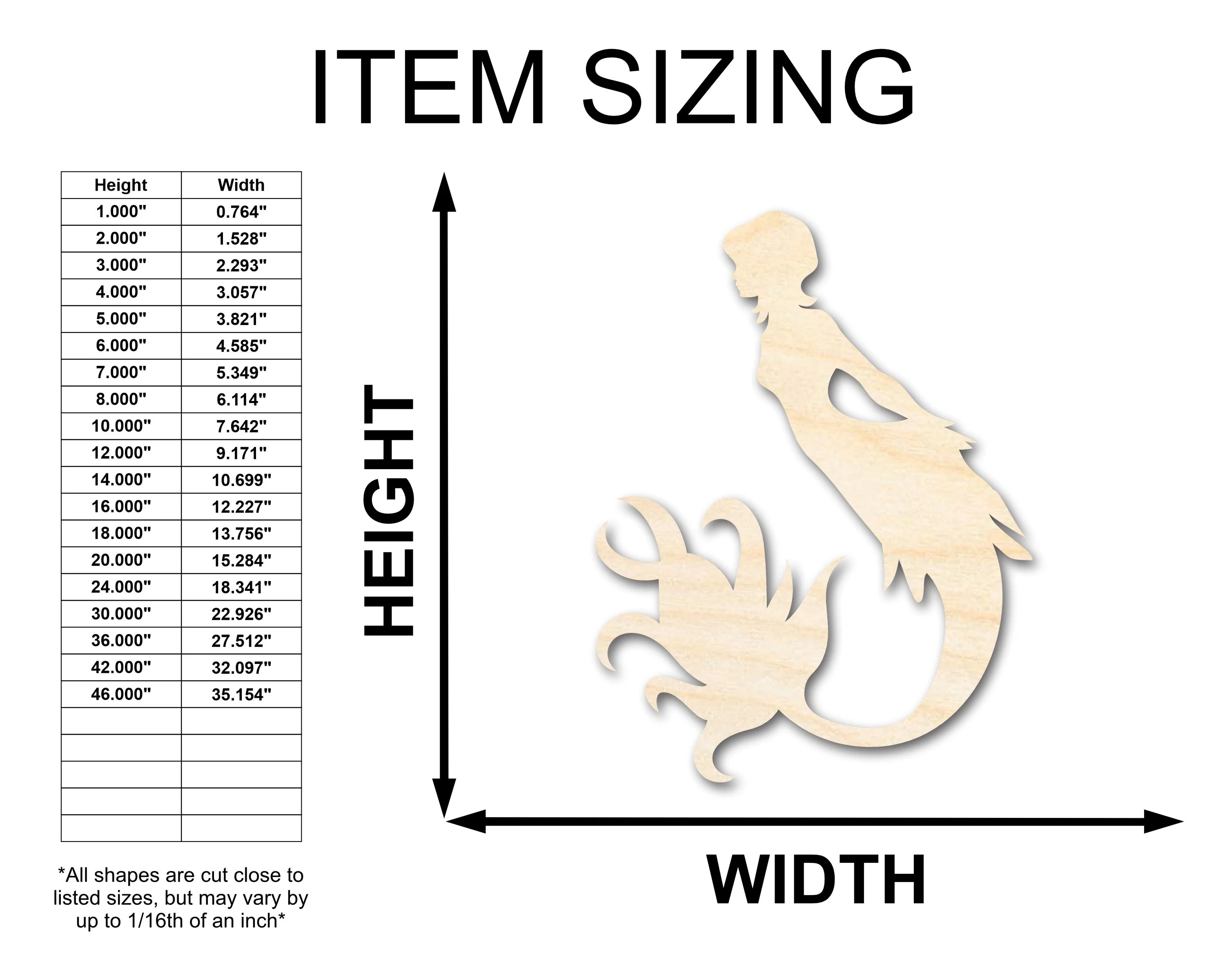 Unfinished Wood Cute Mermaid Siren Silhouette - Craft - up to 46" DIY - Image 2